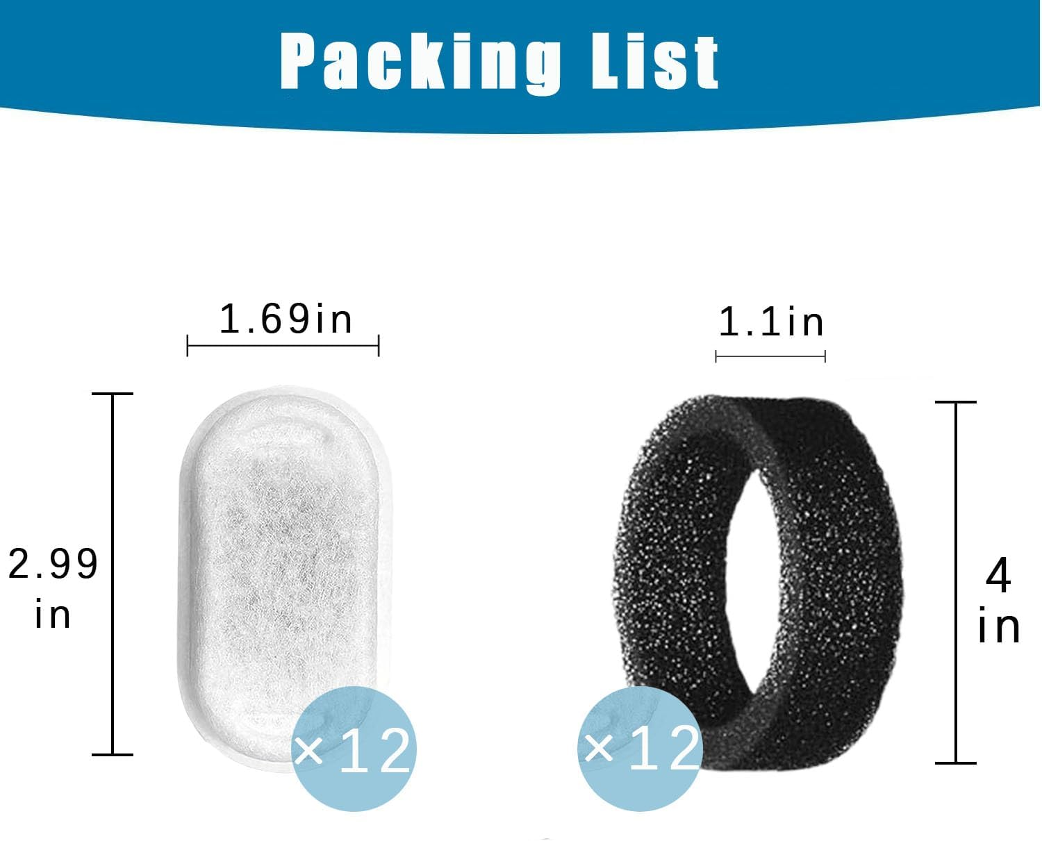 Cat Water Fountain Filters,16 Pack Cat Fountain Replacement Filters for Stainless Steel 67Oz/2L Adjustable Water Flow Pet Water Fountain,Dog Water Fountain (8+8 Pack) image number 3