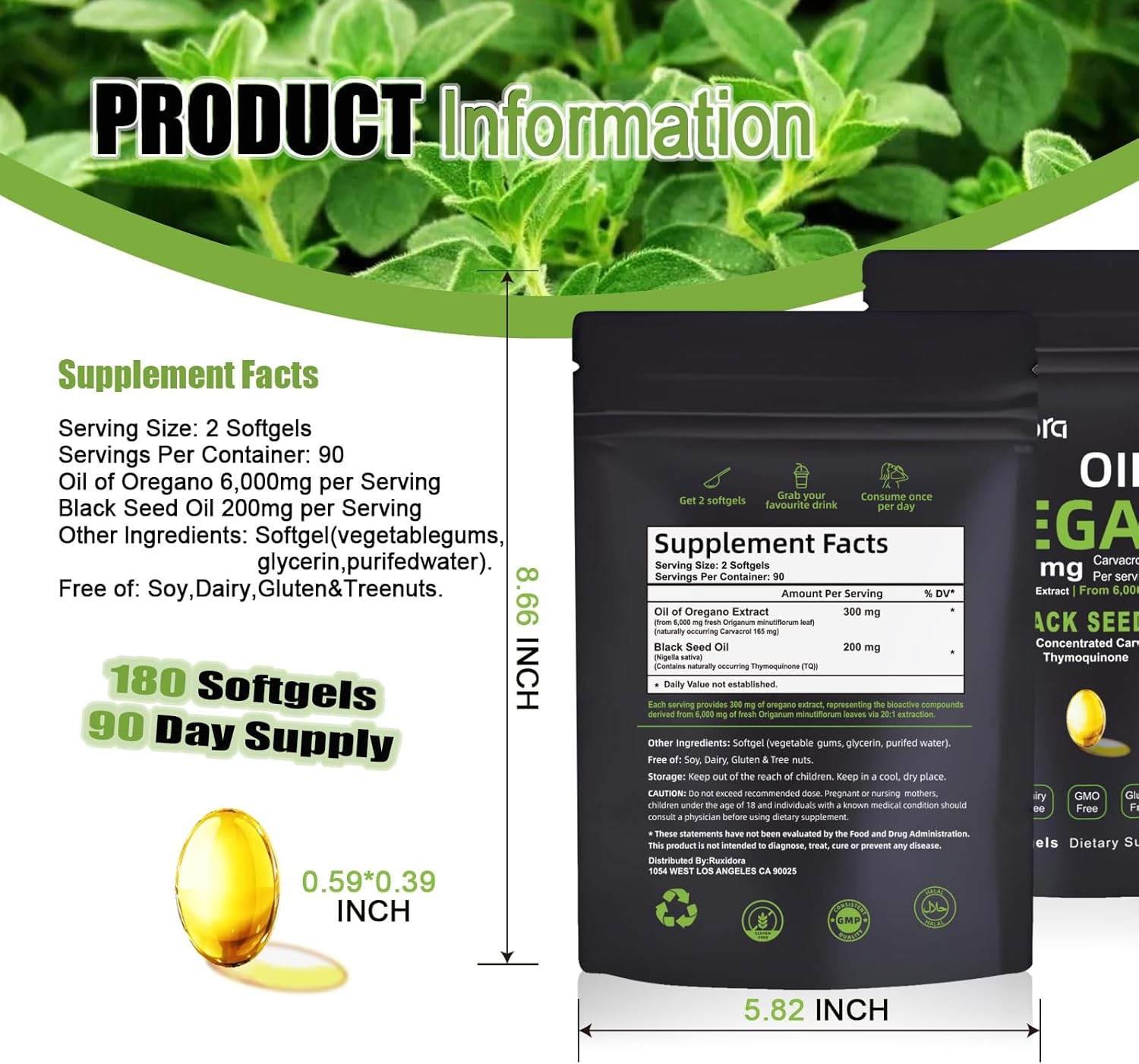 Oregano Oil & Black Seed Oil Softgels,180 Capsules | Cold-Pressed | Non-Gmo,Gluten-Free, Vegan image number 3