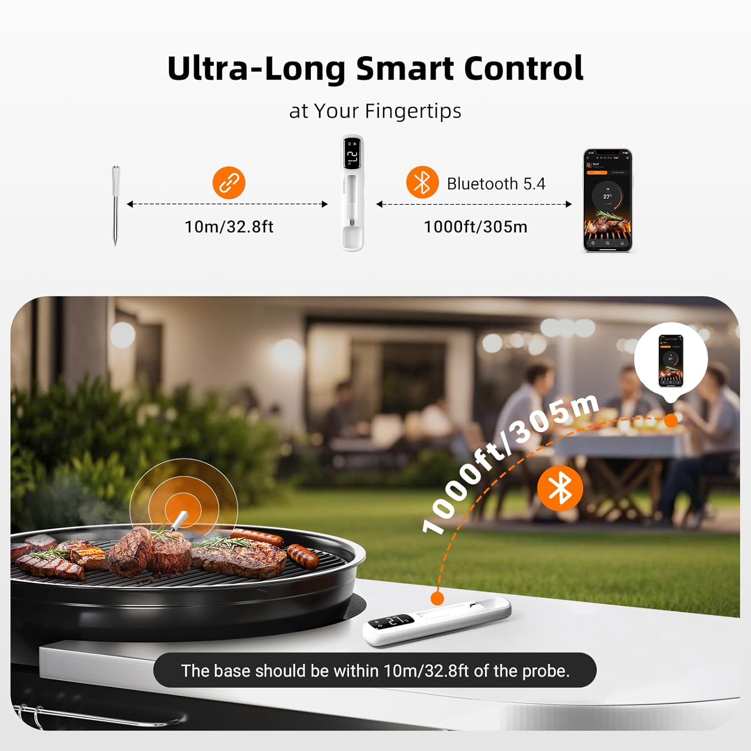 INKBIRD Mini Wireless Meat Thermometer INT-11I-B Bluetooth 5.4 BBQ Food Probe IP67 Waterproof LED Display for BBQ Grill Oven Smoker Outdoor Camping Kitchen image number 2