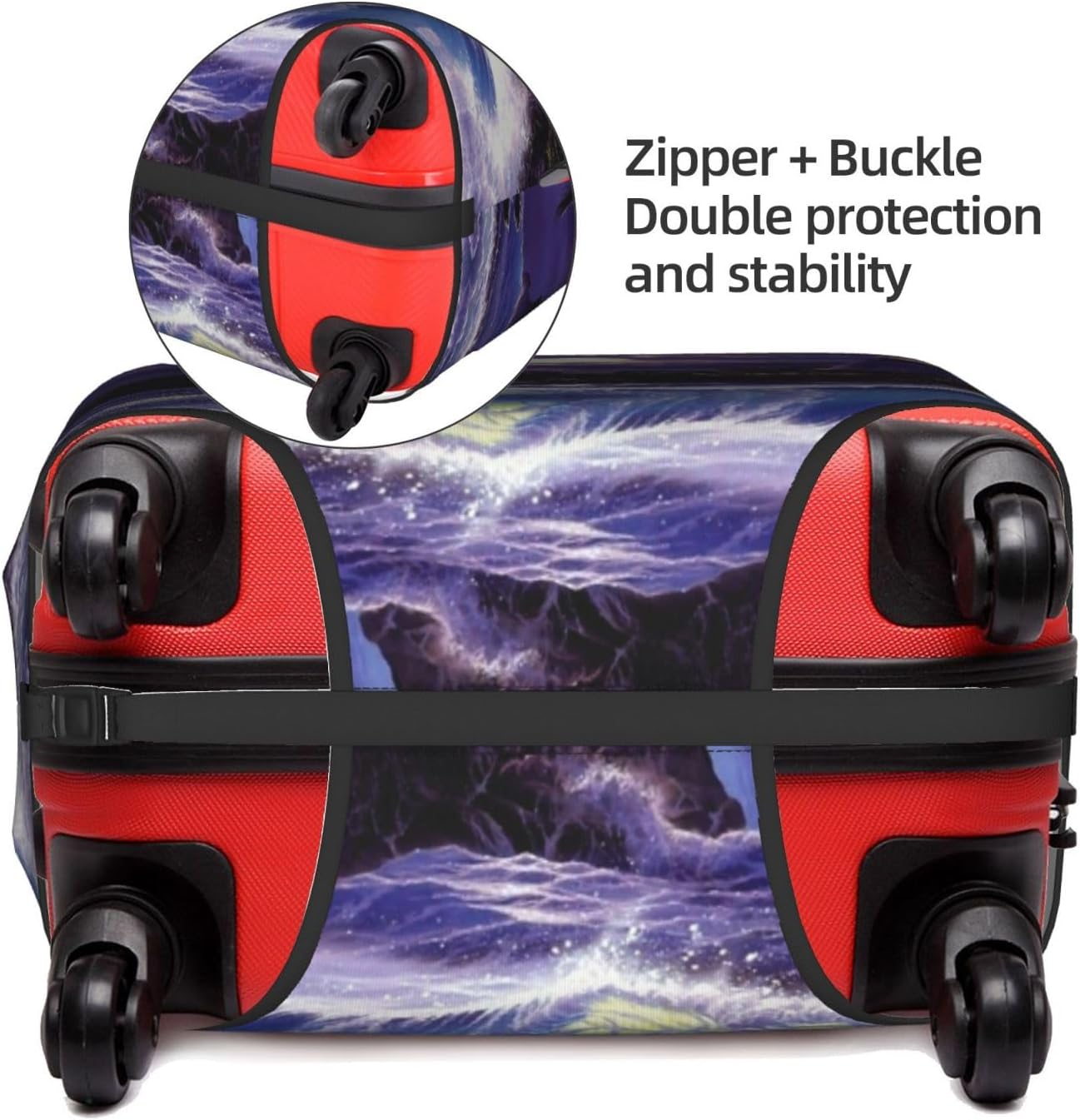 Navy Blue Sky and Stars Travel Luggage Cover,Washable Suitcase Cover Protector Anti-Scratch Suitcase Cover Fits 18-32 In, Moonlight Lighthouse, S