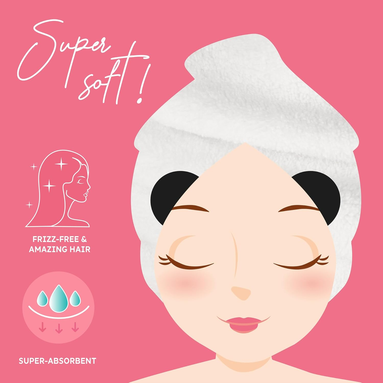 Legami - Hair Turban Love My Hair Quick Dry Microfiber Hair Dryer Super Absorbent Soft Anti-Frizz Towel for Women Button Closure Panda Theme image number 3