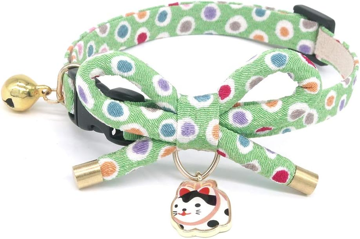 Petsokoo Cute Bowknot Cat Collar with Bell. Japan Colorful Polka Dots Pattern. Lucky Cat Charm. Safety Breakaway, Soft, for Girl Boy Male Female Adult Cats,Red