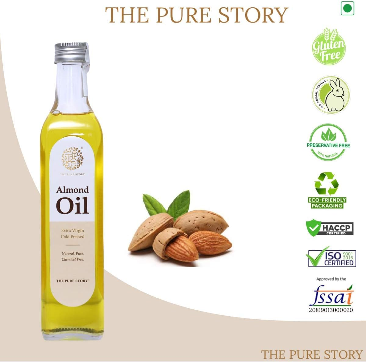 The Pure Story 100% Pure Cold Pressed Sweet Almond Oil for Hair, Skin, Face Care & Massage 100Ml image number 2