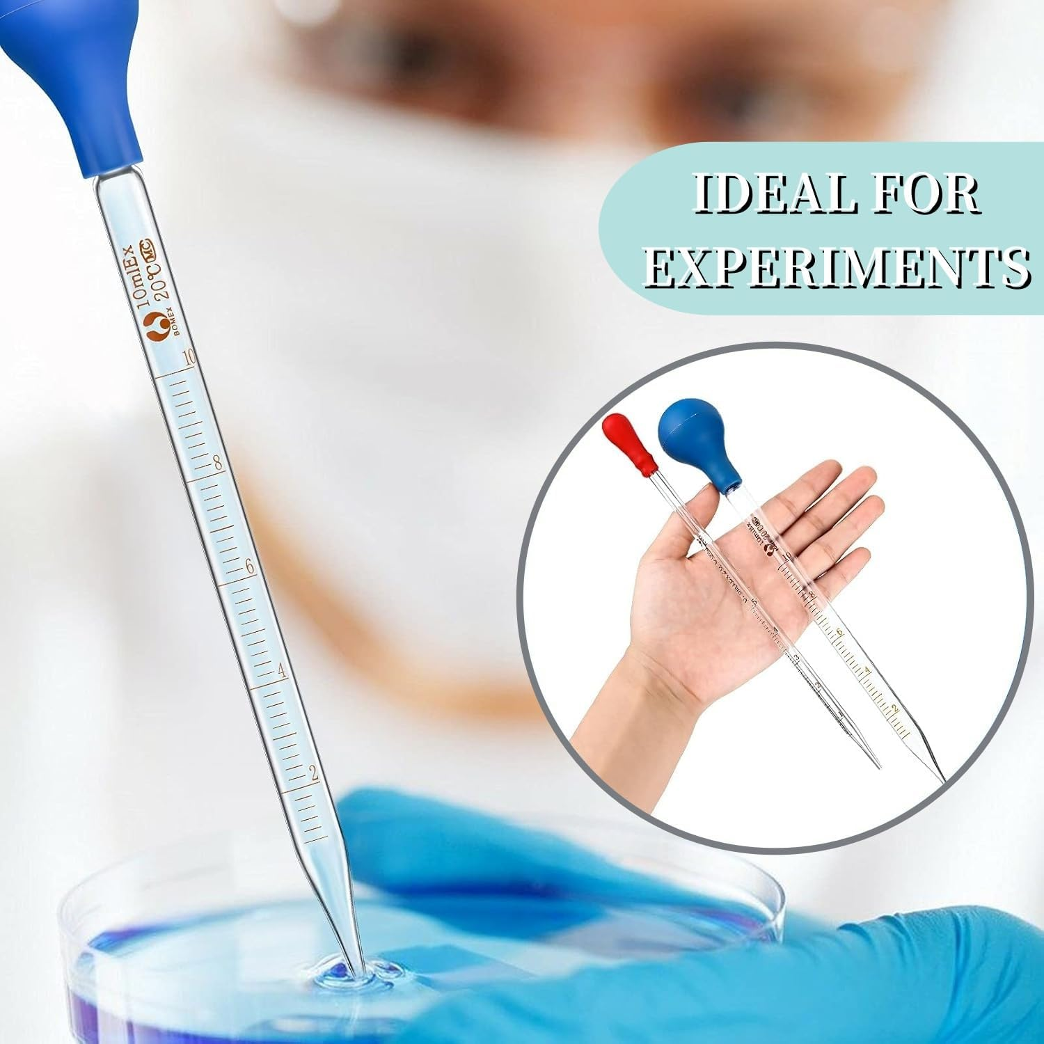 6 Pieces Glass Pipettes Graduated Dropper,Long Glass Pipette Dropper with 6 Rubber Caps and 1 Pcs Droppers Brush image number 5