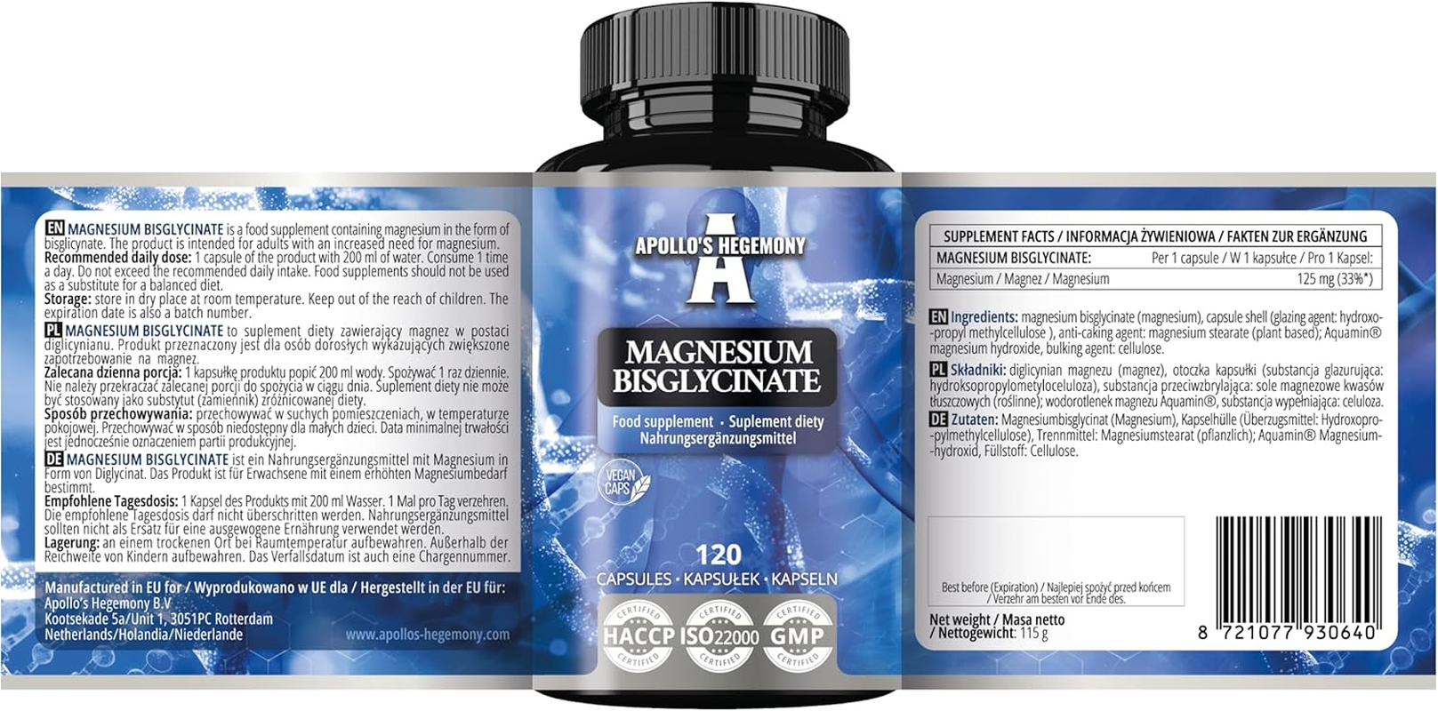 Magnesium Bisglycinate 100 Mg per Capsule - 120 Vegan Capsules - 4 Month Supply - for Enhanced Absorption - Dietary Supplement from Apollo'S Hegemony image number 4