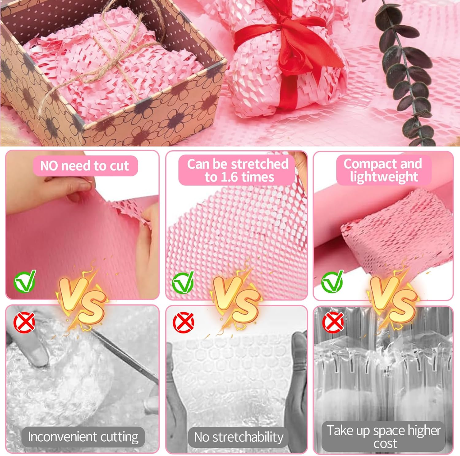 Gifts Wrapping Paper, Honeycomb Packing Paper, Recyclable Packing Paper, Green Wrap Packing Material, Recycled Cushioning Wrapping Roll, Honeycomb Eco-Friendly Packaging for Shipping/Packing (PK) image number 2