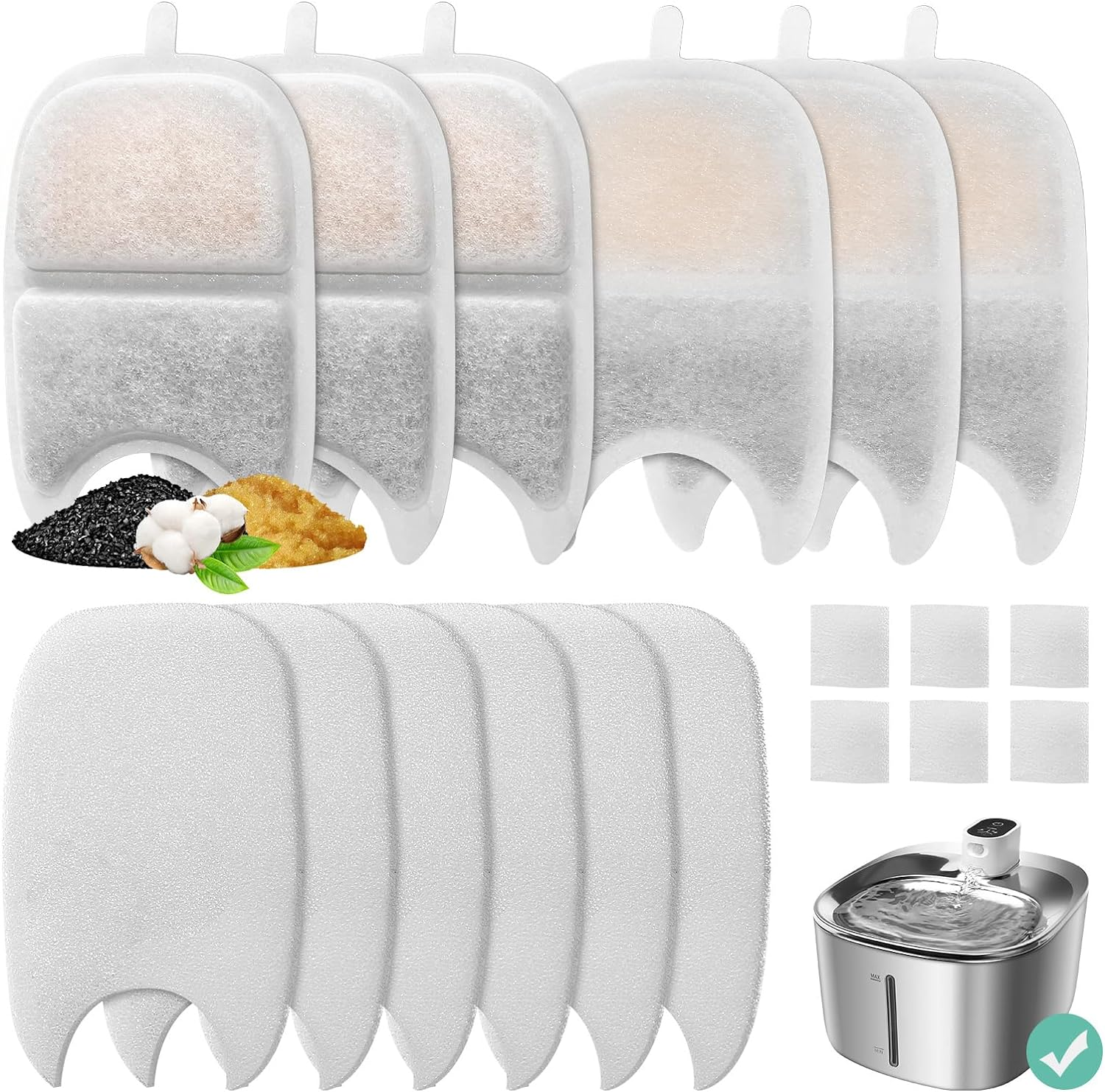 6 Set Replacement Filters & Sponges for 135 Fl Oz/4L Wilreless Cat Water Fountain, BFLICROY Cat Water Fountain Filters, Triple Filtration Pet Fountain Filter Replacement, Dog Fountain Filter image number 4