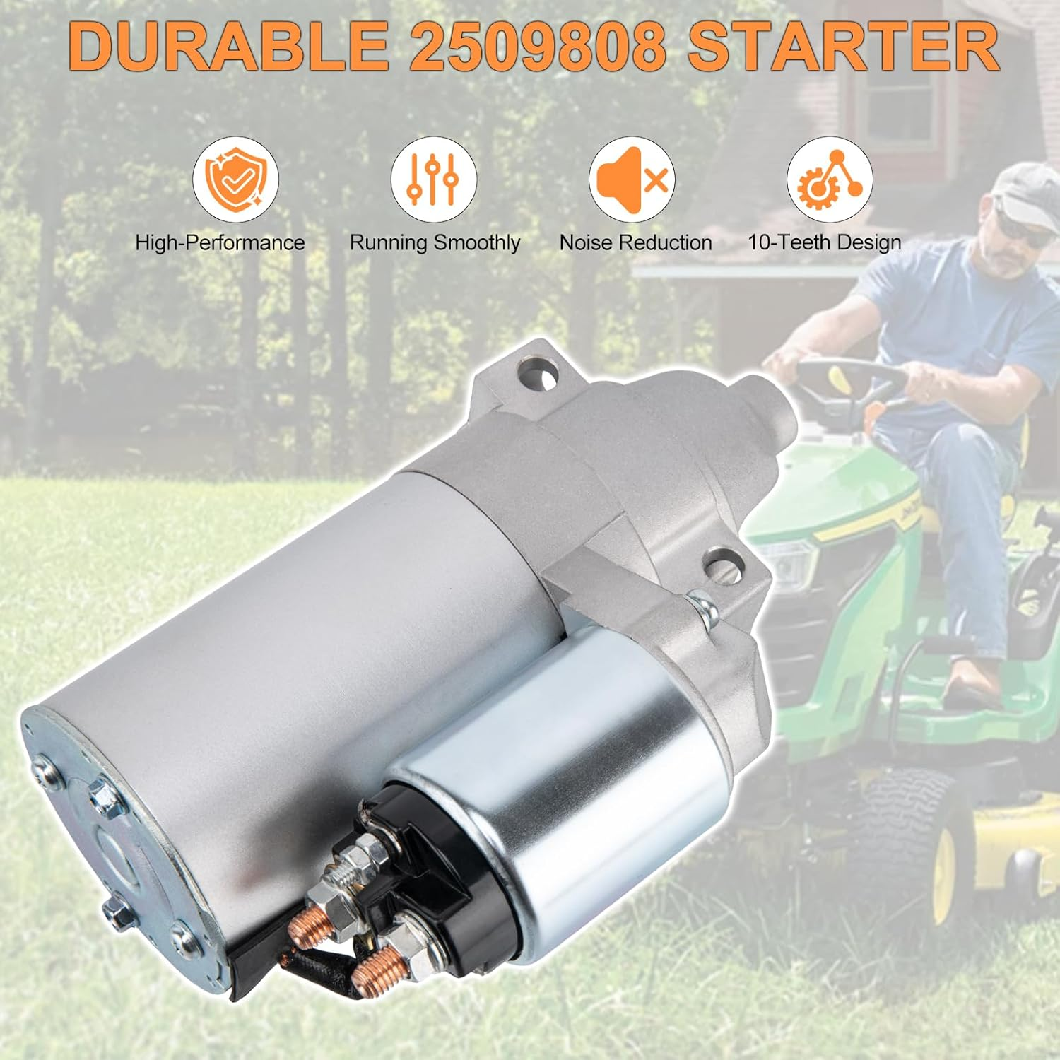 Starter for Kohler 2509808 2509809 2509811 8000335 15 16 17 18 20 21 22 23 25 26 27 28 30 31 HP, 10 Teeth Starter Motor Replacement for John Deere Toro Cub Cadet 2176-5252 M48-60 LT GT Zforce