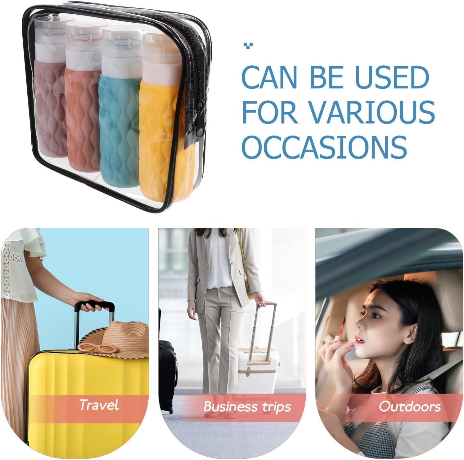 TEHAUX 5Pcs 100Ml Silicone Travel Bottles Set with Pouch, Refillable Shampoo and Conditioner Containers, Leakproof Bathroom Liquid Soap Dispensers for Travel Toiletries image number 3