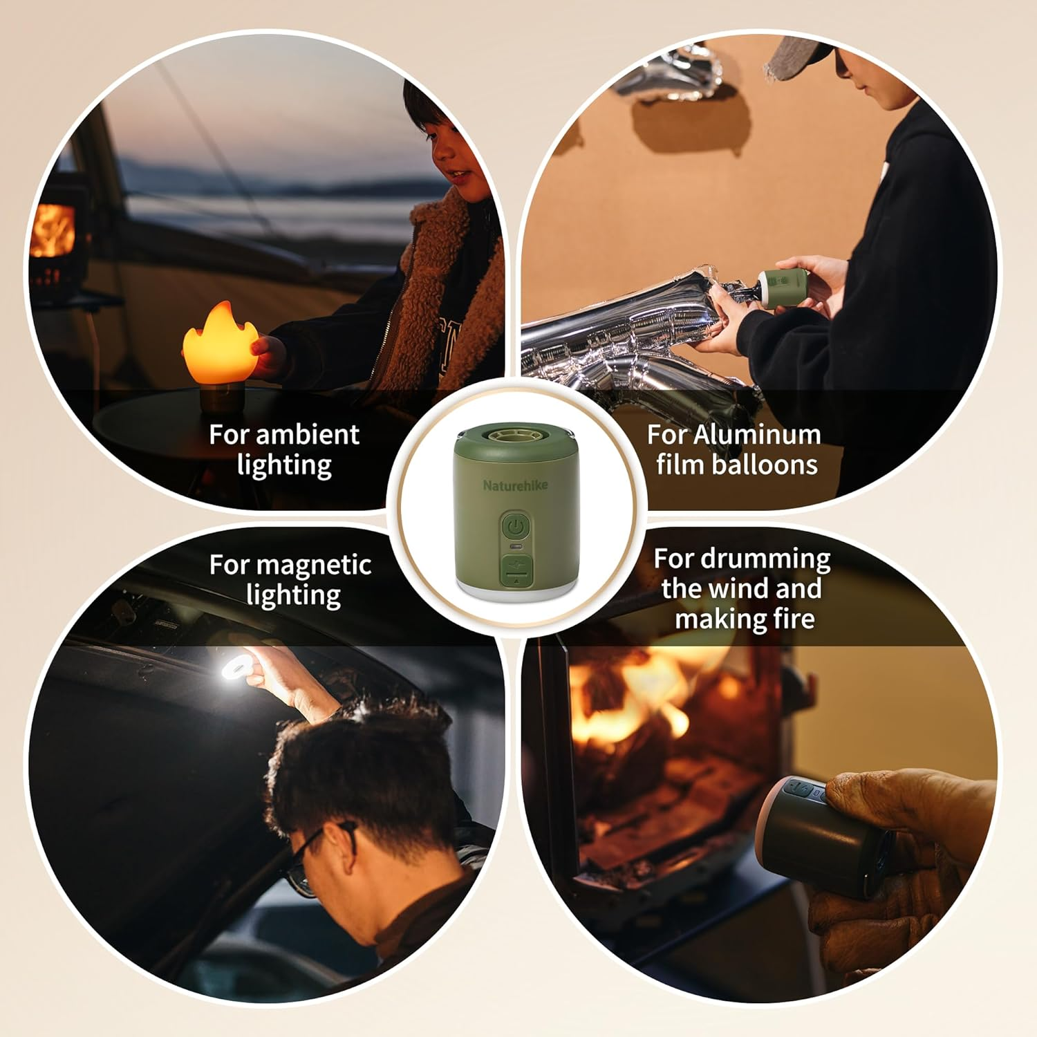 Naturehike Wind Mini Air Pump, Outdoor Multifunctional Tiny Pump (102G) with 1600Mah Battery, Lighting with Flame Lampshade, Efficient and Powerful Pump image number 2