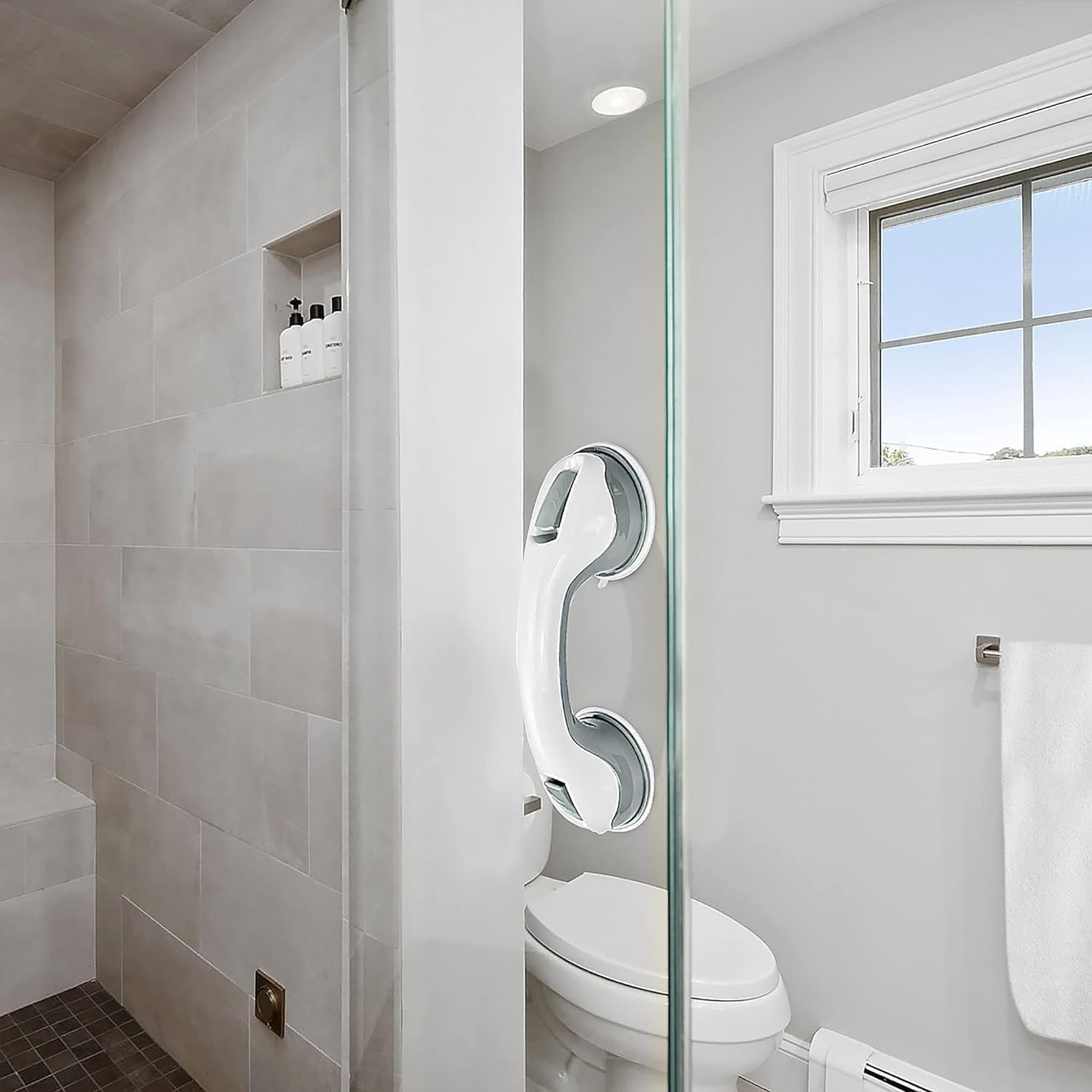 Shower Handle 12 Inch Grab Bars for Bathtubs and Suction Grab Bar Bathroom Bathtub Bath Handles Handicap Elderly Seniors Safety Cup Grip Non Slip - ONLY for Tiles Glass & Hard Plastic 2 Pack image number 5