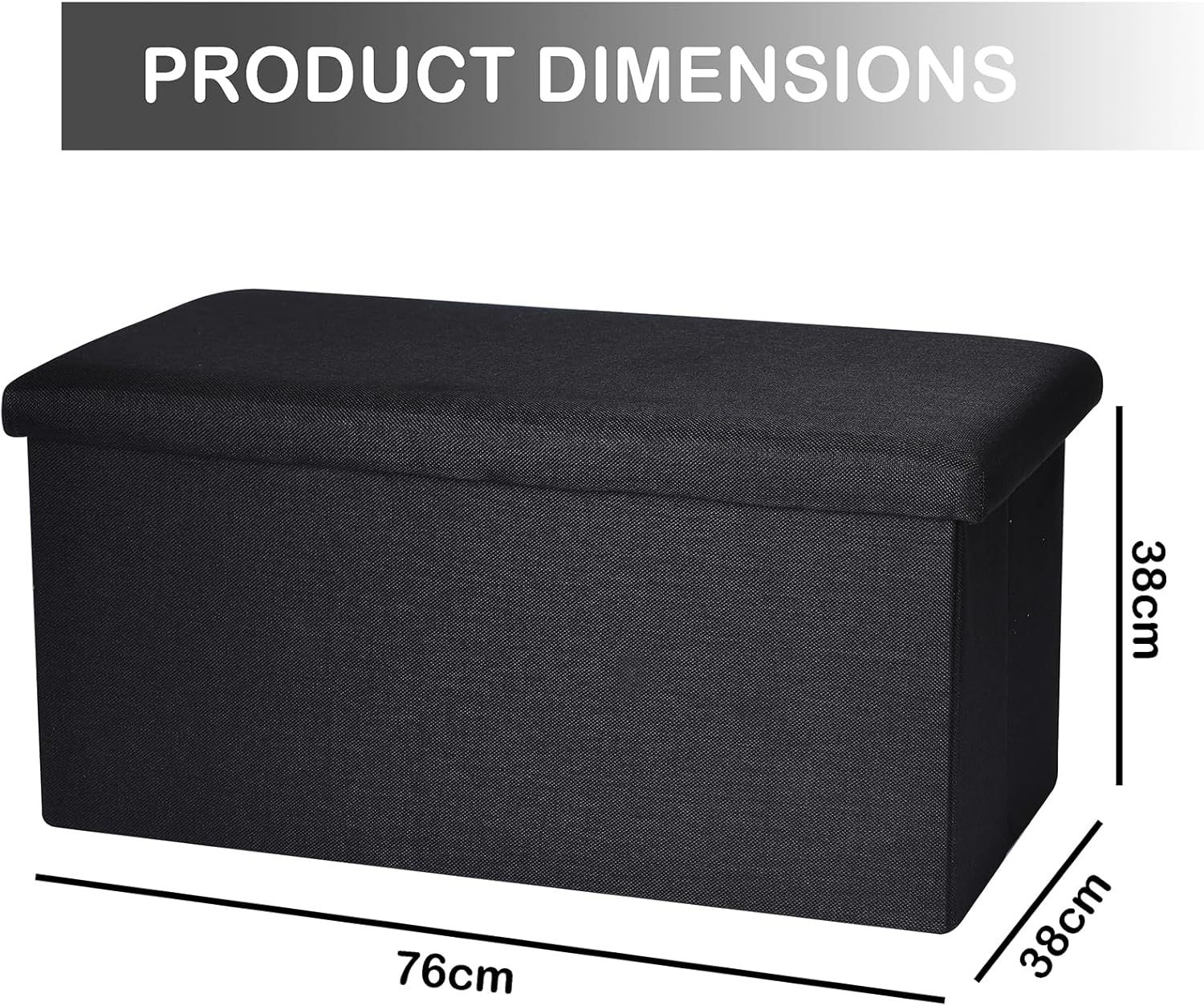 Okam Storage Ottoman-Foldable Ottoman Storage-Collapsible Stool Bench - Storage Organiser Case with Cushioned Seat - Use as Blanket Box, Foot Stool Ottaman, Pillow, Toys, Clothes Ottman Cube - Black image number 4