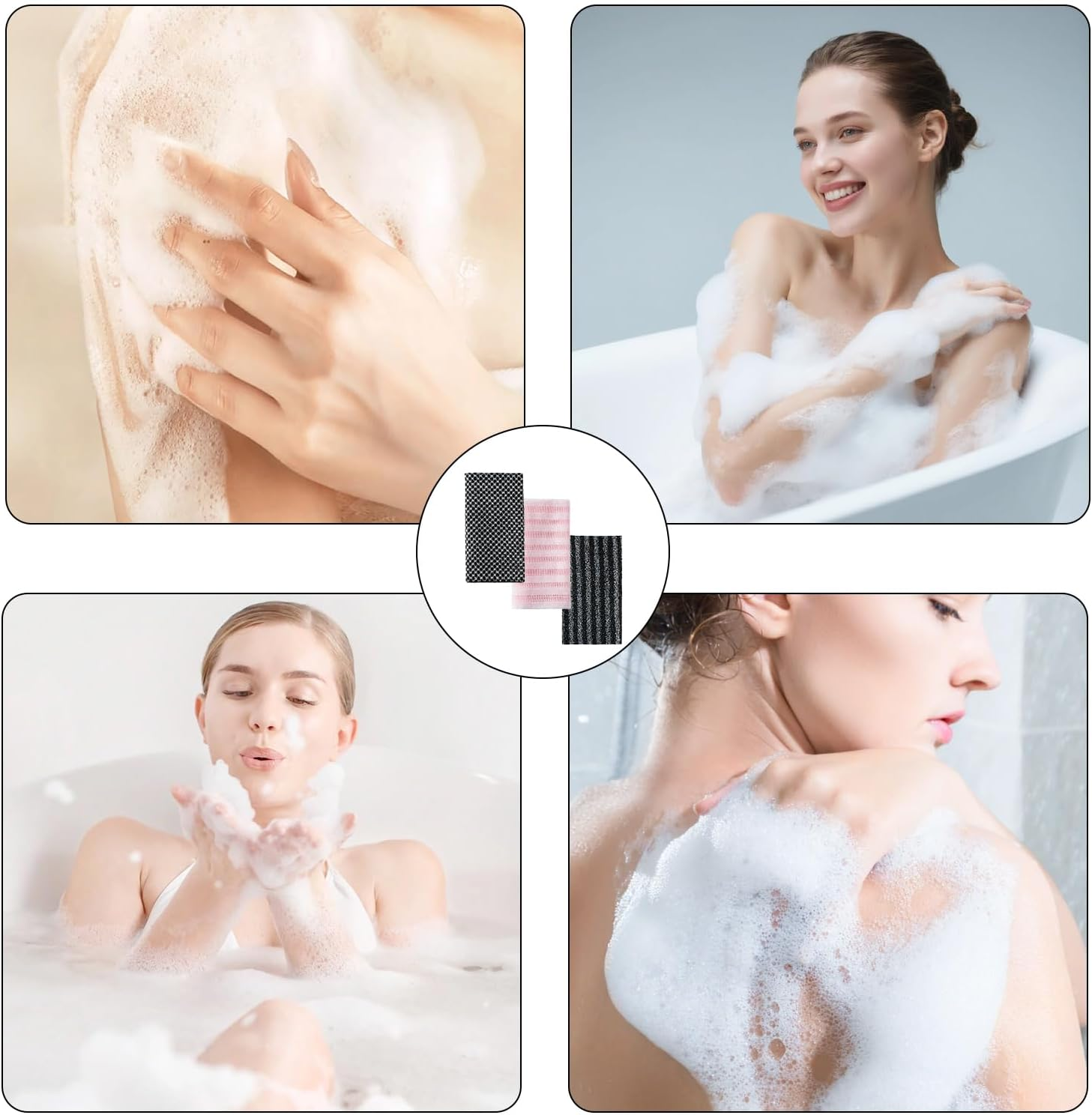 Pack of 3 Back Scrubber for Shower, Body Scrubber, Exfoliating Shower Towel, Back Brush, Back Sponge, Antibacterial Exfoliating Towel, African Net Sponge, Labour-Saving, Thorough Cleaning image number 2