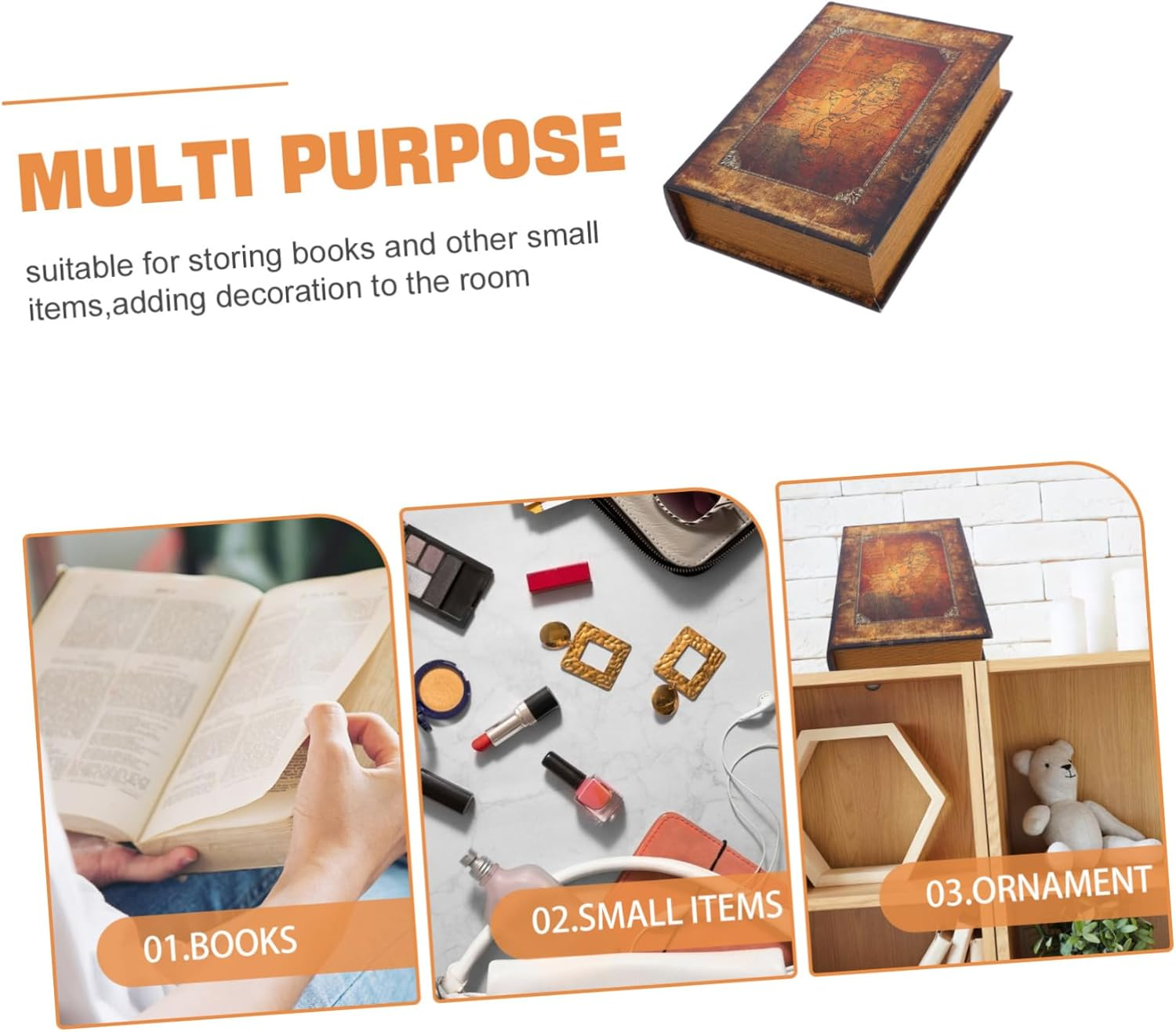 Sosoport Book Shaped Storage Box Fake Book Decorative Key Organizer Large Jewelry Box for Home Decor image number 1