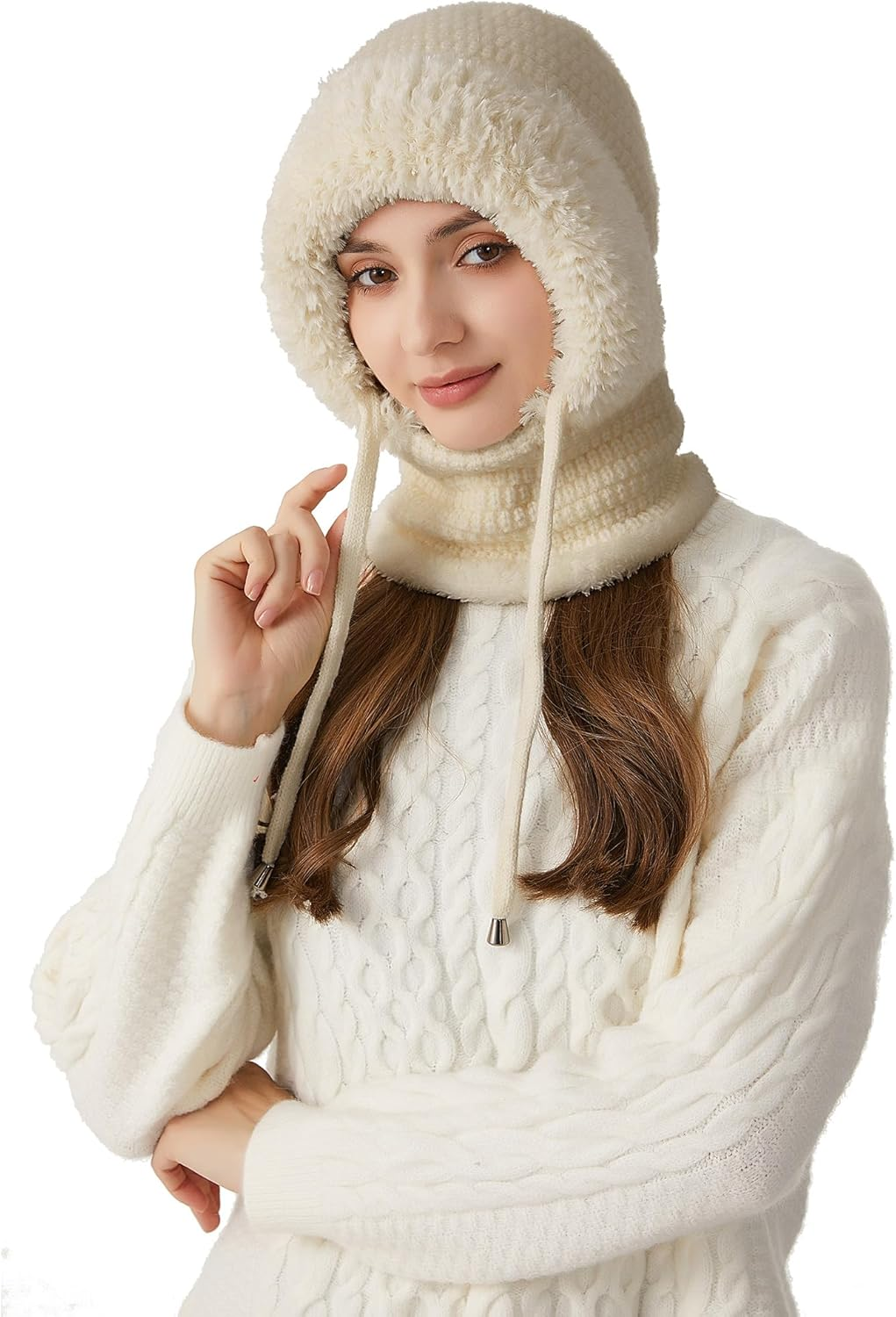 KEOYA Women One-Piece Slouchy Winter Beanie Hats Fleece Lined Scarf Mask Warm Cap Balaclavas Knitted Hat - Grey image number 7