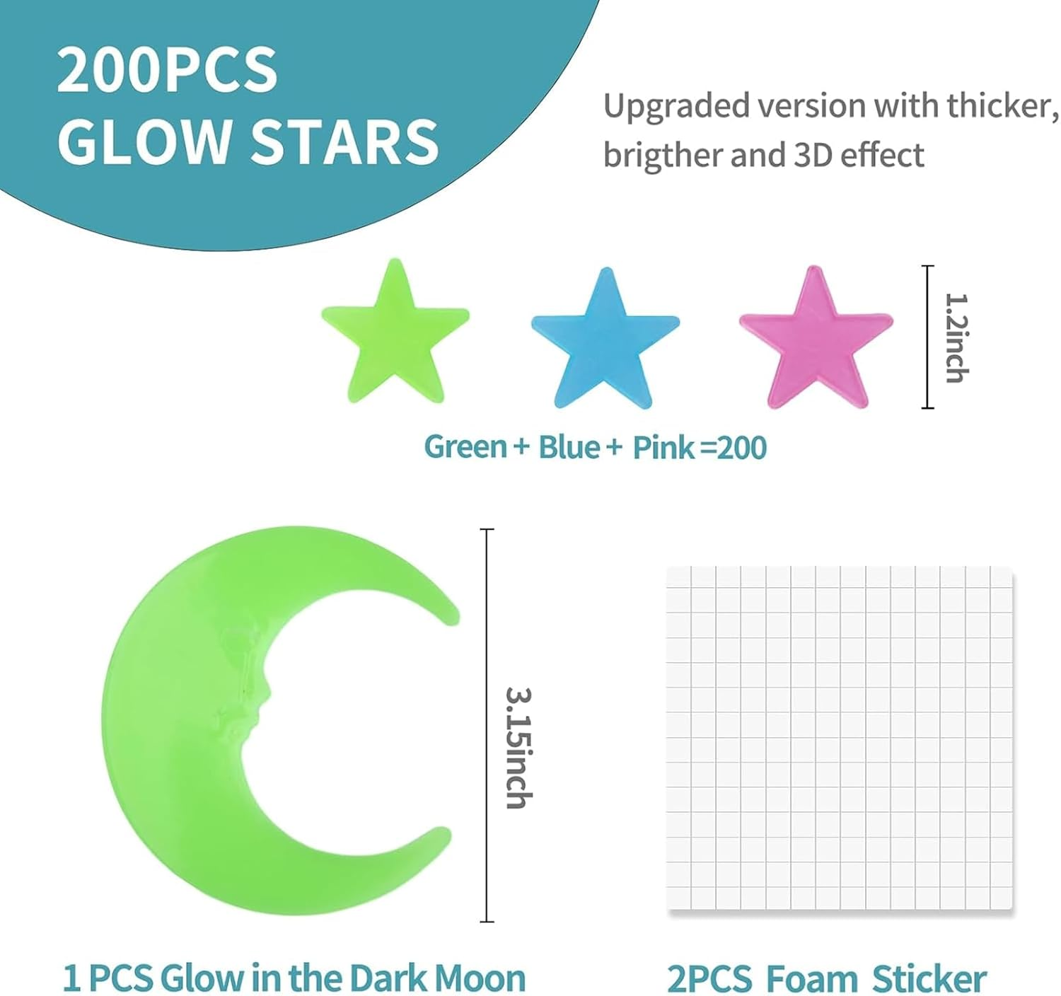 Glow in the Dark Stars and Moon Stickers for Ceiling - 200Pcs 3D Luminous Adhesive Stars Create Realistic Starry Sky - Room Decor for Kids Bedroom, Wall Stickers image number 5