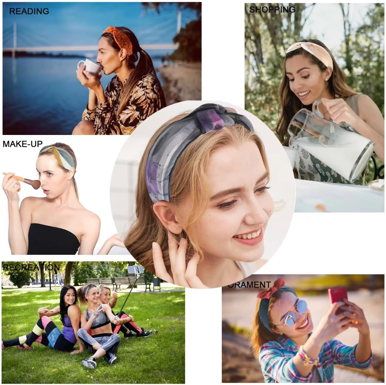 3 X Wide Headband, French Bow Knot Hair Hoop, Fabric, Non-Slip Headwear, Elastic Twist Hair Accessories, Alice Hair Bands for Women, UK (Flower2Vde) image number 1