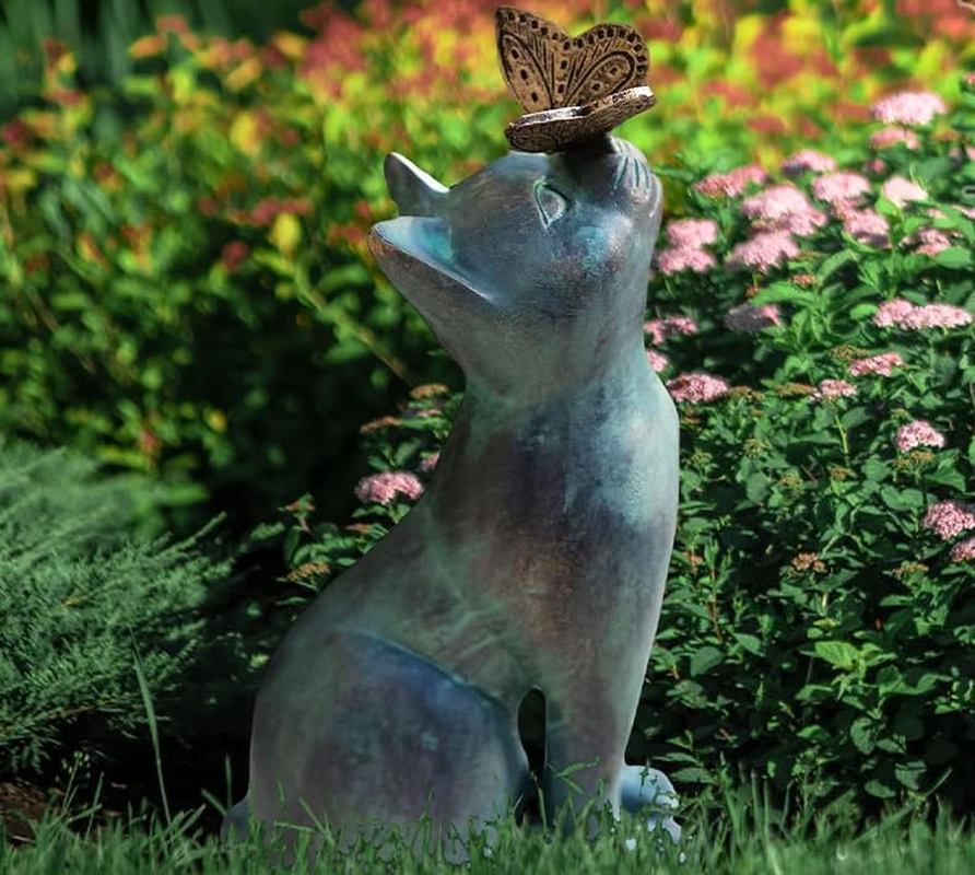 Resin Cat Statue,Cat Memorial Figurine with Butterfly,Curiosity Garden Statue,Outside Decorations,Animal Sculpture Handicraft,For Outside,Patio,Yard,Farmhouse,Garden image number 2