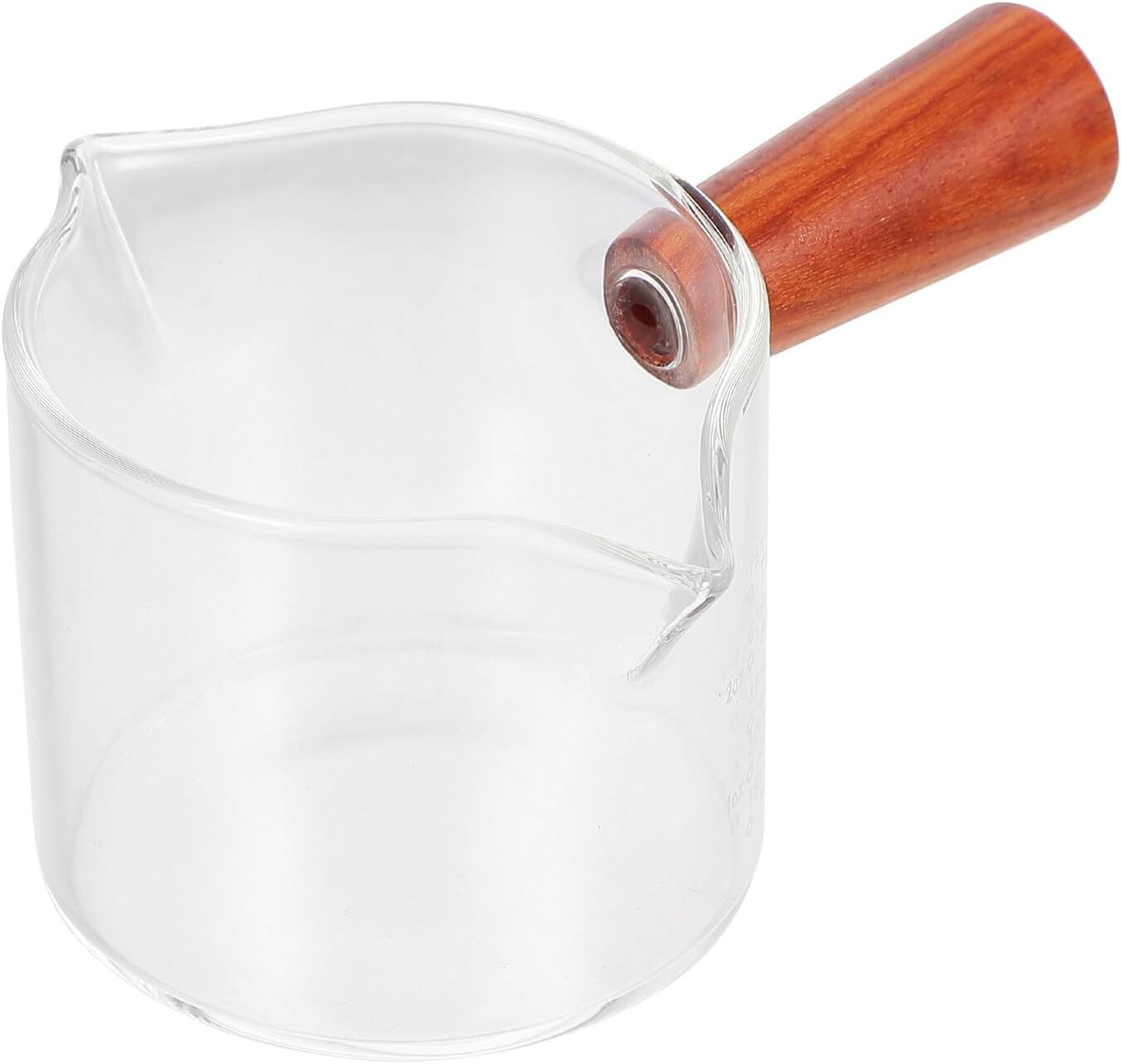 Cabilock Glass Milk Cup with Wooden Handle Double Spout Measuring Cup for Latte Art Coffee Espresso Cappuccino Accessories Home Coffee Bar Practical and Easy to Clean image number 2