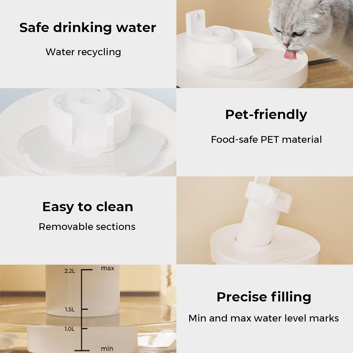 Pawz Smart Pet Water Fountain 2.2L for Cats Dogs, LED Automatic Cat Drinking Fountain Quiet Pump and Dry-Run Protection, Adjust Water Flow, Wireless Sensor, Fresh Circulating Water Filtration System