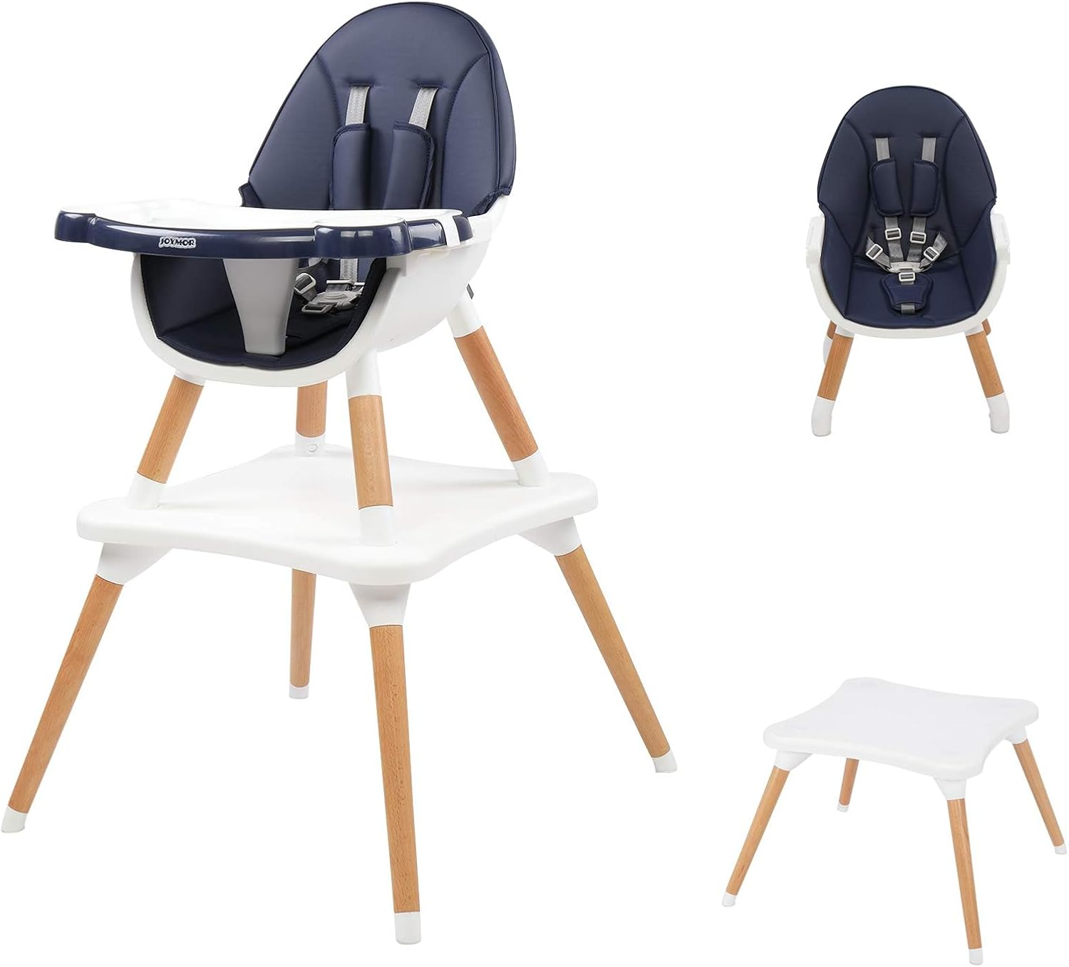 Baby High Chair, 5 In1 Convertible Table and Chair Set for Babies and Toddlers, Wooden Infant Eating Highchair with Leather Seat Cushion, 4-Position Removeable & Adjustable Tray image number 1