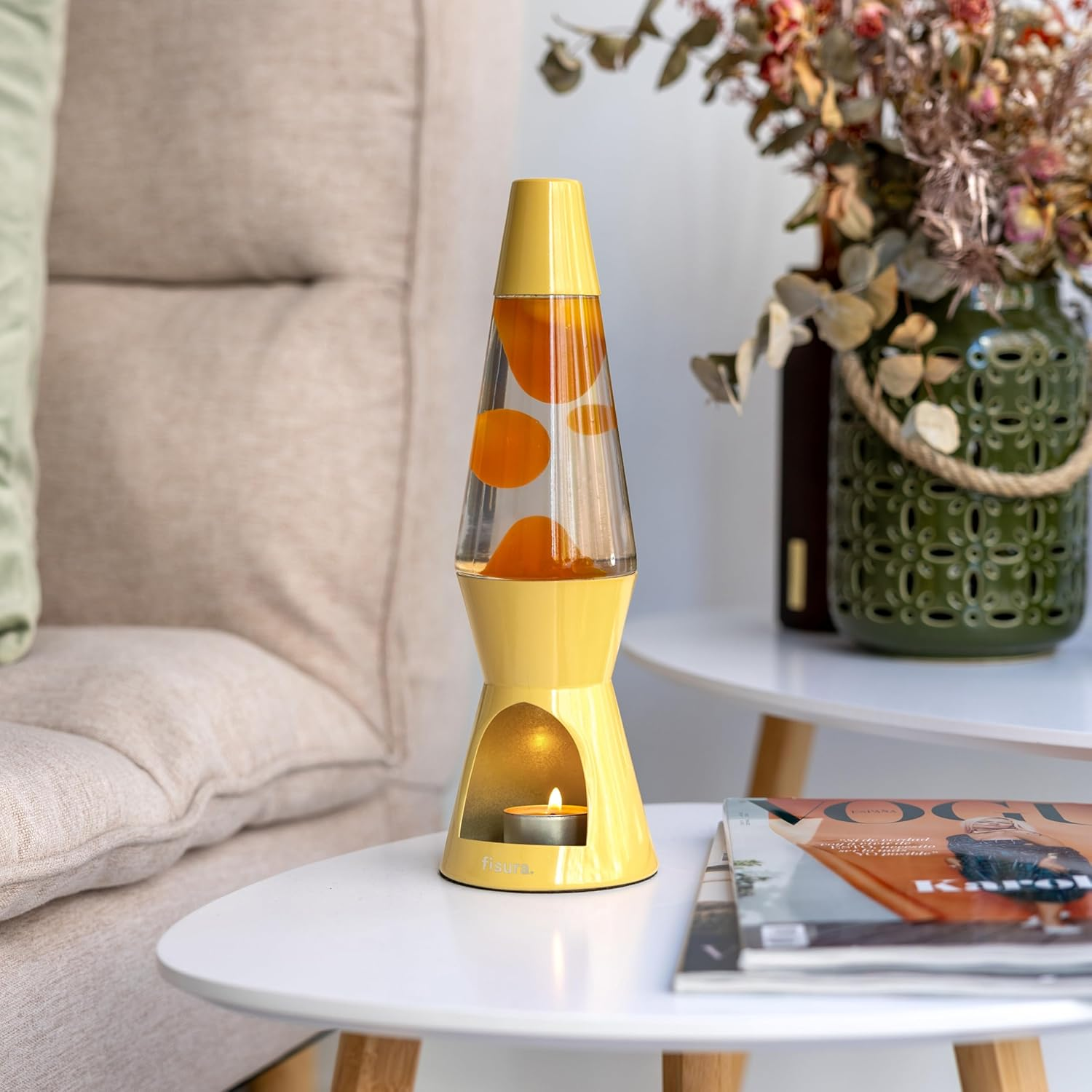 Fisura - Yellow Lava Lamp without Electricity. Environmentally Friendly Lamp. Original Gift. 29 Cm X 8.5 Cm (Candle Not Included) - Blue And Orange Candle image number 2