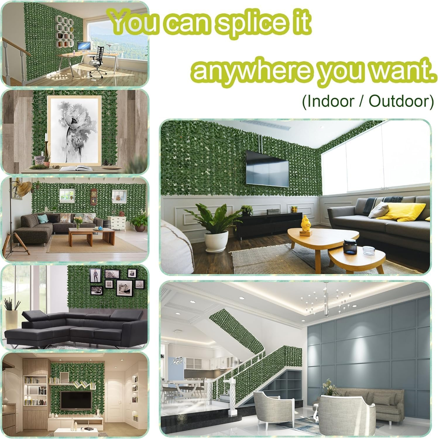 Artificial Ivy Privacy Fence Wall Screen: 19.68 * 118.11 Inch in Uv-Anti Faux Greenery Backdrop Ivy Vine Leaf Hedges Fence Panels for Patio, Balcony, Garden, Backyard Indoor Outdoor Green Decor image number 4