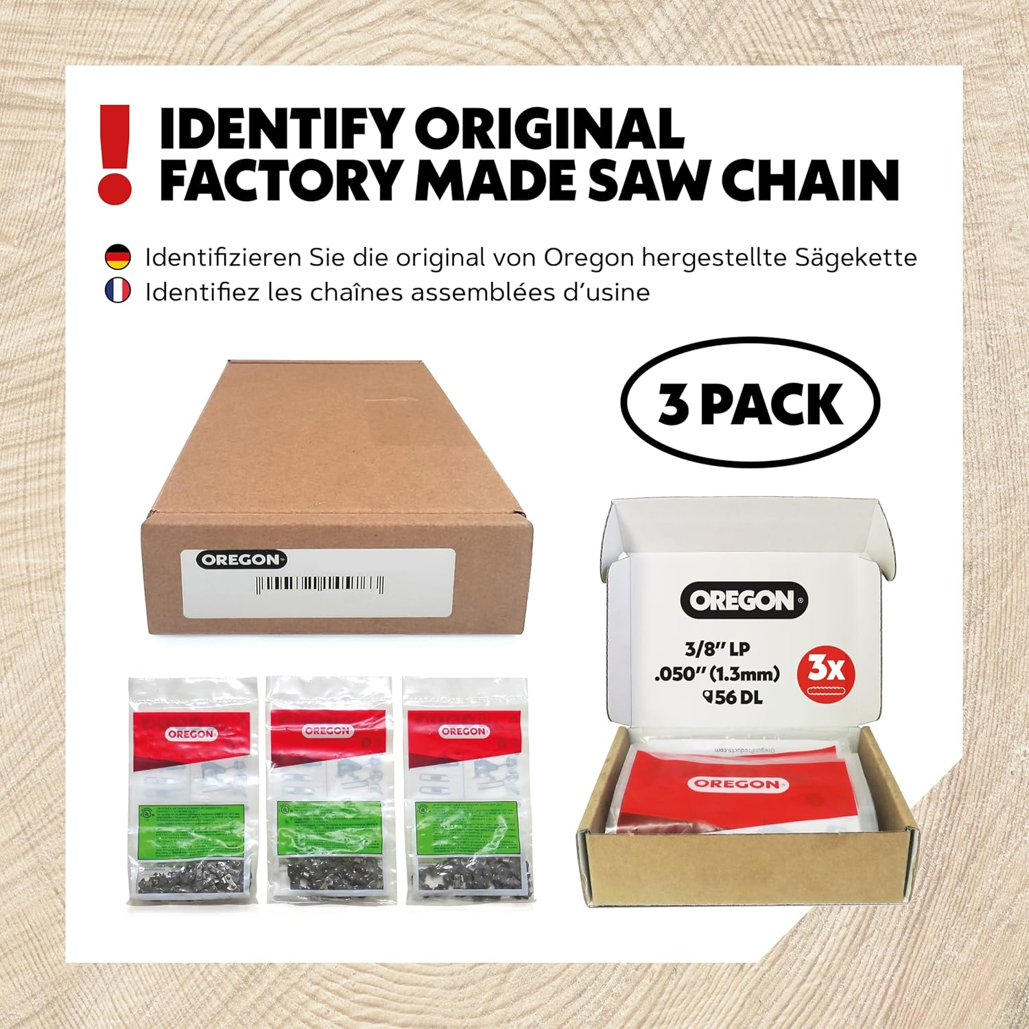 Oregon S56X3 3-Pack Advancecut Chainsaw Chains for 16-Inch Bar -56 Drive Links &ndash; Low-Kickback, Fits Husqvarna, Echo, Poulan, Wen and More image number 1