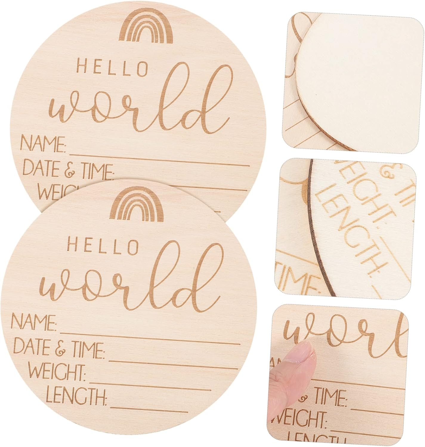 ERINGOGO 5Pcs Wooden Birth Announcement Sign Cards Rainbow Design Hospital Newborn Photo Props Smooth Polished Durable Plaques for Commemorative Photography image number 6