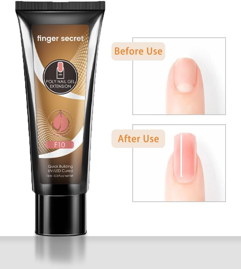 Finger Secret Poly Extension Gel Nail Kit - 8Colors Professional Nail Gel Set with Slip Solution and Lamp Nail Art Design Beginner,Nail Thickening Solution, All-In-One French Kit