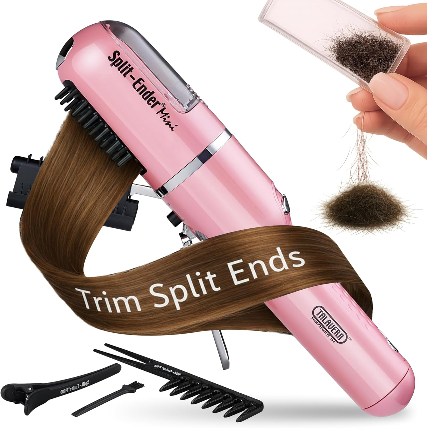 Split Ender Mini &ndash; Original Cordless Split End Hair Trimmer for Dry, Damaged, Brittle, Curly, Frizzy, or Straight Hair &ndash; Battery Operated Home Styling Tool for Split Ends (Battery-Powered, Light Pink) image number 4