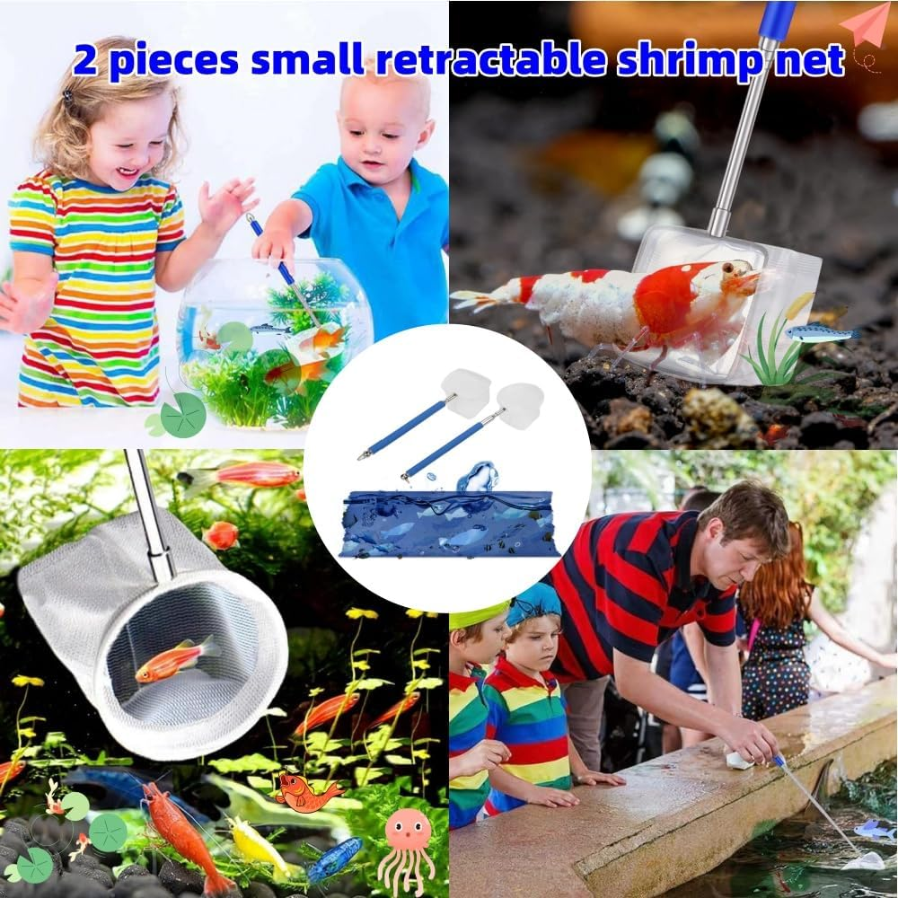 Leitungg 2Pcs Small Telescopic Shrimp Net for Aquarium & Fish Tank, Mini Telescopic Fish Net for Small Fish, Shrimp, Insect - Square & round Net Set, Easy to Use & Store image number 3
