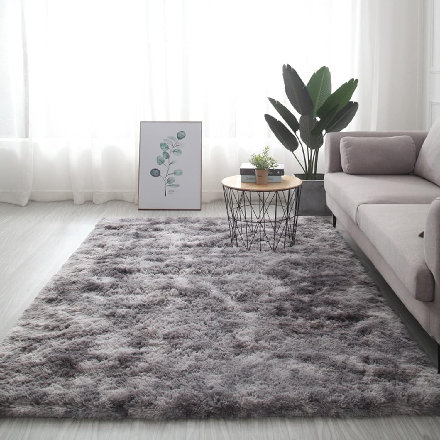 Large Area Rugs for Living Room Bedroom, Fluffy Soft Plush Carpet, Tie-Dyed Floor Gray Rug for Girls Kids Nursery Room Home Decor (White Gray, 160&times;200Cm)