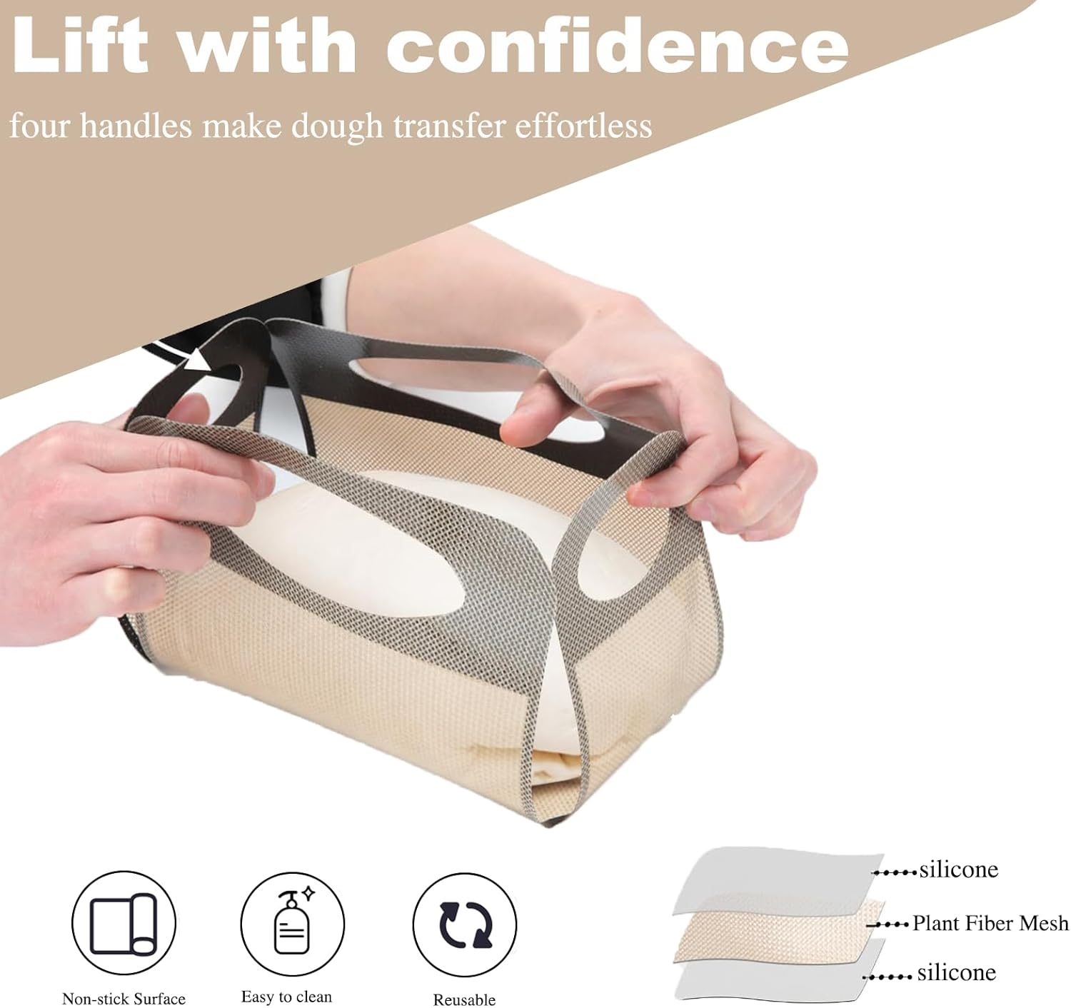 Silicone Bread Sling Liners for 9X5 or 1.5Lb Loaf Pans &ndash; Non-Stick, Heat-Resistant & Reusable Lifter Mats with 4 Handles for Easy Dough Transfer &ndash; Food-Grade, Easy to Clean &ndash; Set of 2 image number 3