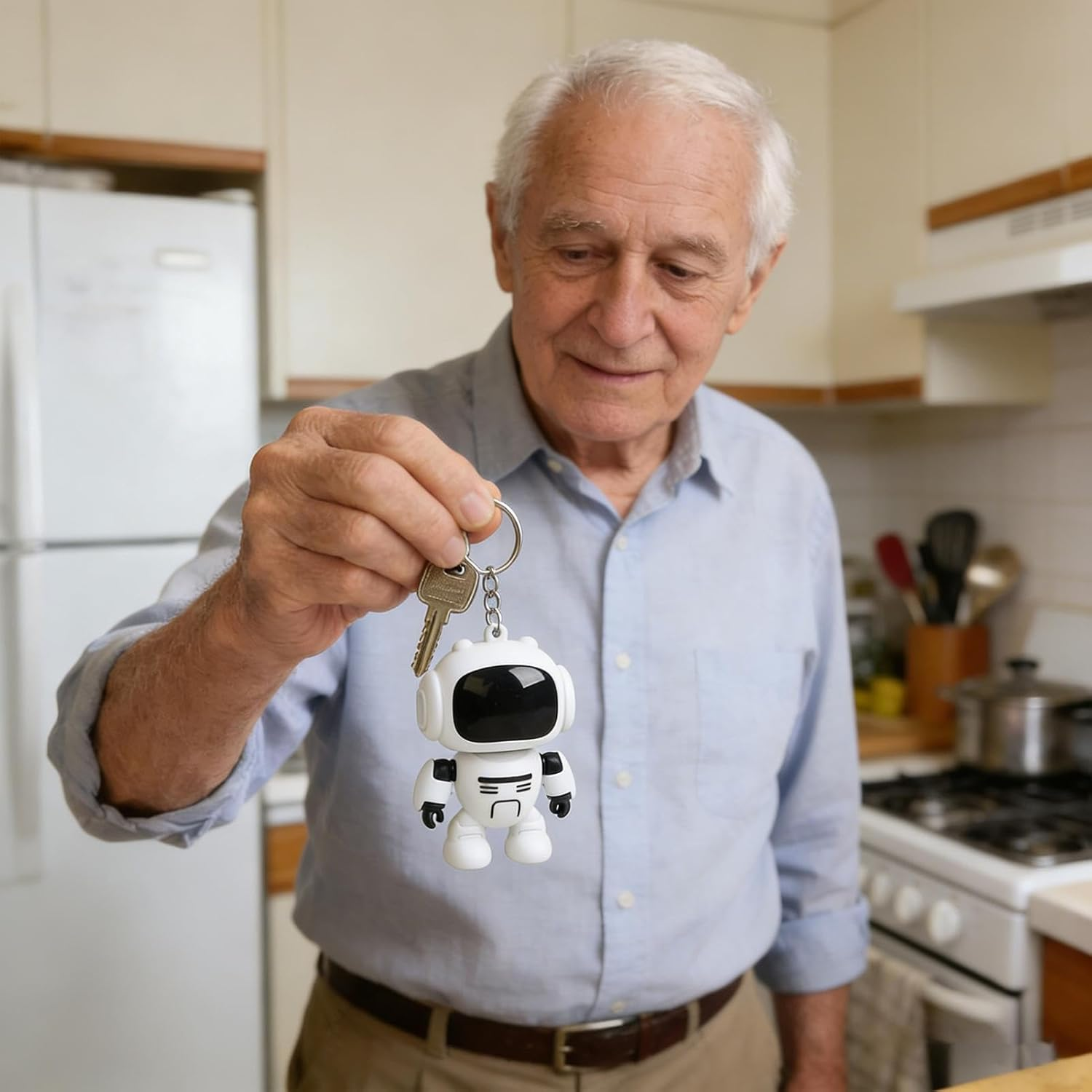 Bvizyelck Purse Charm,Joint Movable Robot Keyring - Luminous Eyes Design Purse Keychain | for Women Men Bag Wallet Schoolbag Handbag Decoration Home Car - White image number 3