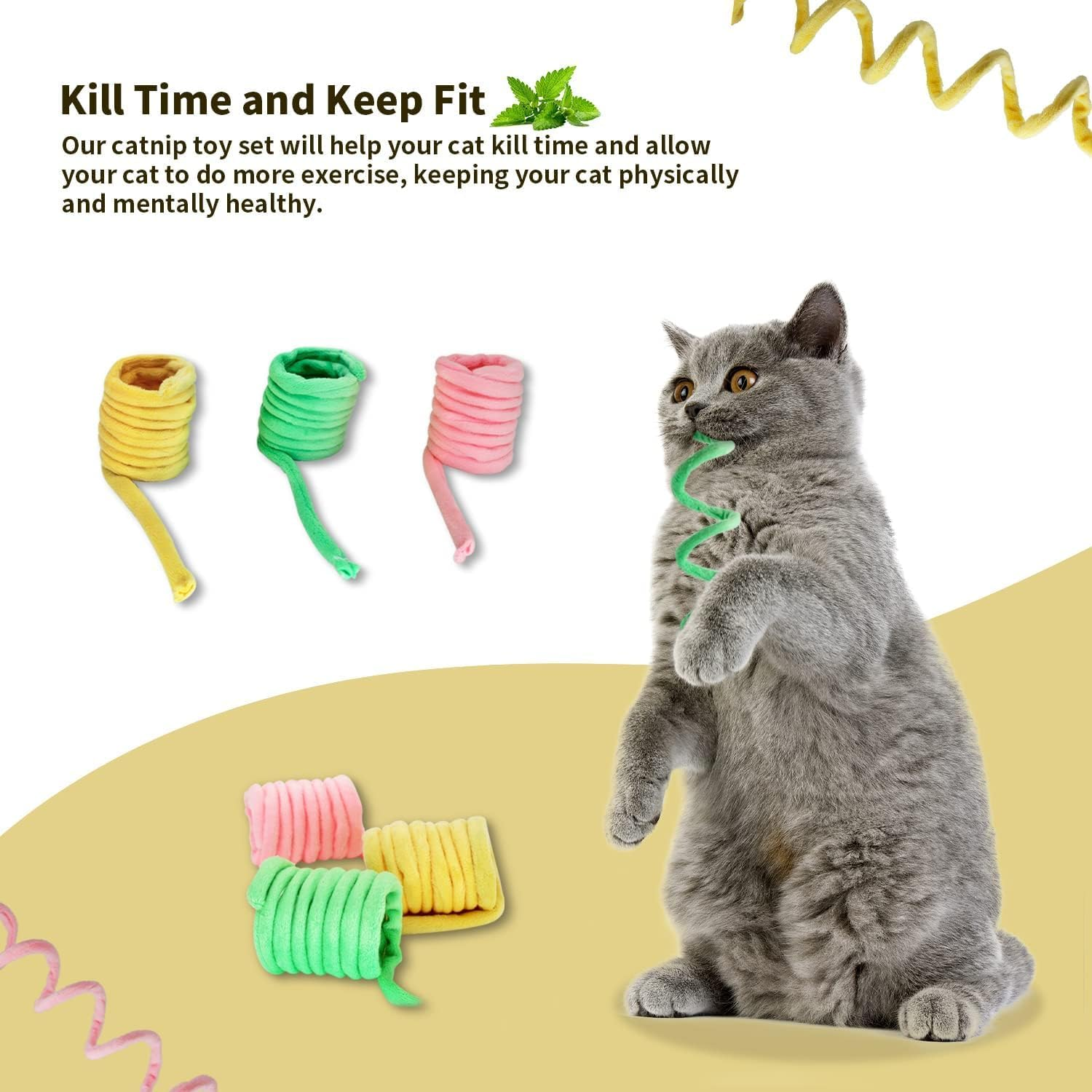 3Pcs Cat Spring & Spiral Toys with Catnip - Indoor Exercise Toys for Swatting, Biting, Hunting & Fitness image number 2