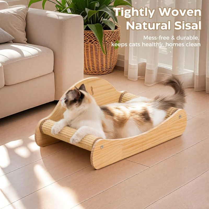 Avont Sisal Cat Scratcher Bed Wood Scratch Lounger Scratching Chair for Indoor Cats, Comfortable Hammock for Naps Kitten Scratch Pads Nature Wooden Furniture for Cat -Nature image number 4