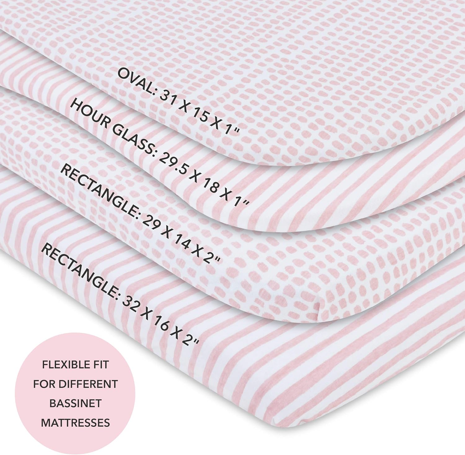 Ely'S & Co. Waterproof Bassinet Sheet,No Need for Bassinet Mattress Pad Cover, 2 Pack Mauve Pink Splash & Stripes,For Baby Girl image number 4