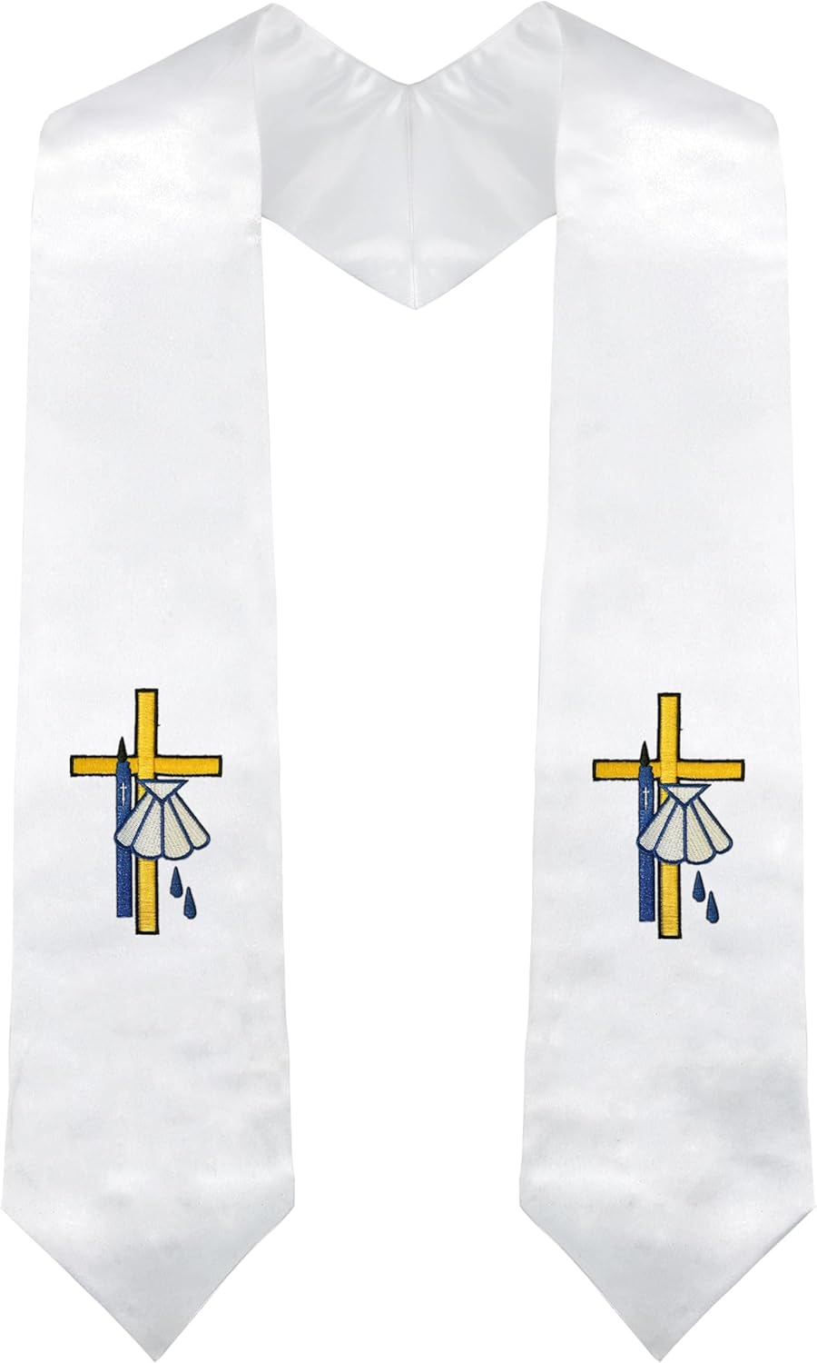Piecatle Christening Baptismal Stoles with Cross Shell & Candle Embroidery for Chlid and Adult