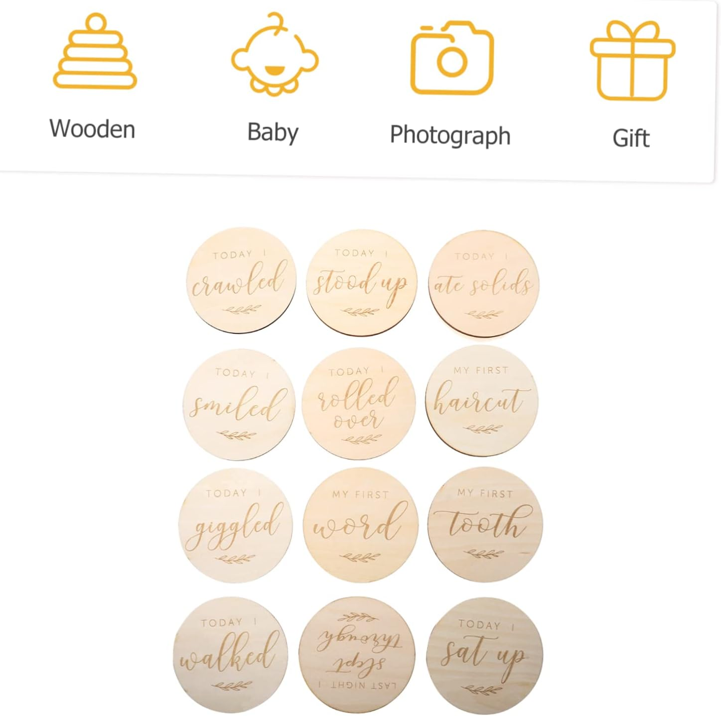 NUOBESTY 12Pcs Wooden Commemorative Card Baby Growth Cards Born Essentials for Baby Photo Prop Memory Milestone Newborn Boy Cards Hand Commemorative Growth Recording image number 5