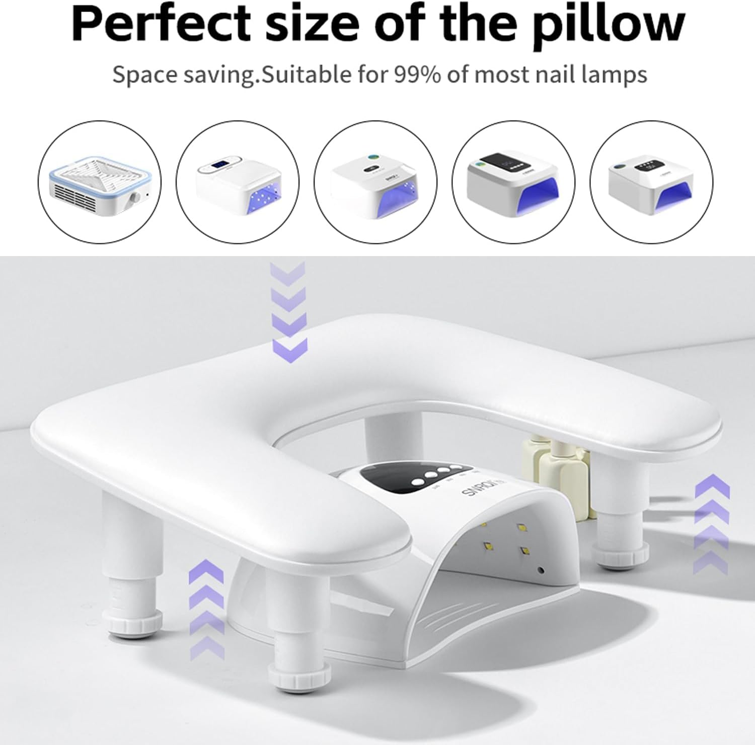 New Upgrade Height Adjustable Nail Arm Rest for Nails Tech - Ergonomic Slope Angle Hand Rest for Nails Tech Height Adjustable U-Shaped Manicure Nail Arm Rest Stand White Big Armrest Microfiber PU Leather Hand Rest Pillow for Acrylic Nail Art Cushion (White) - Grey image number 3