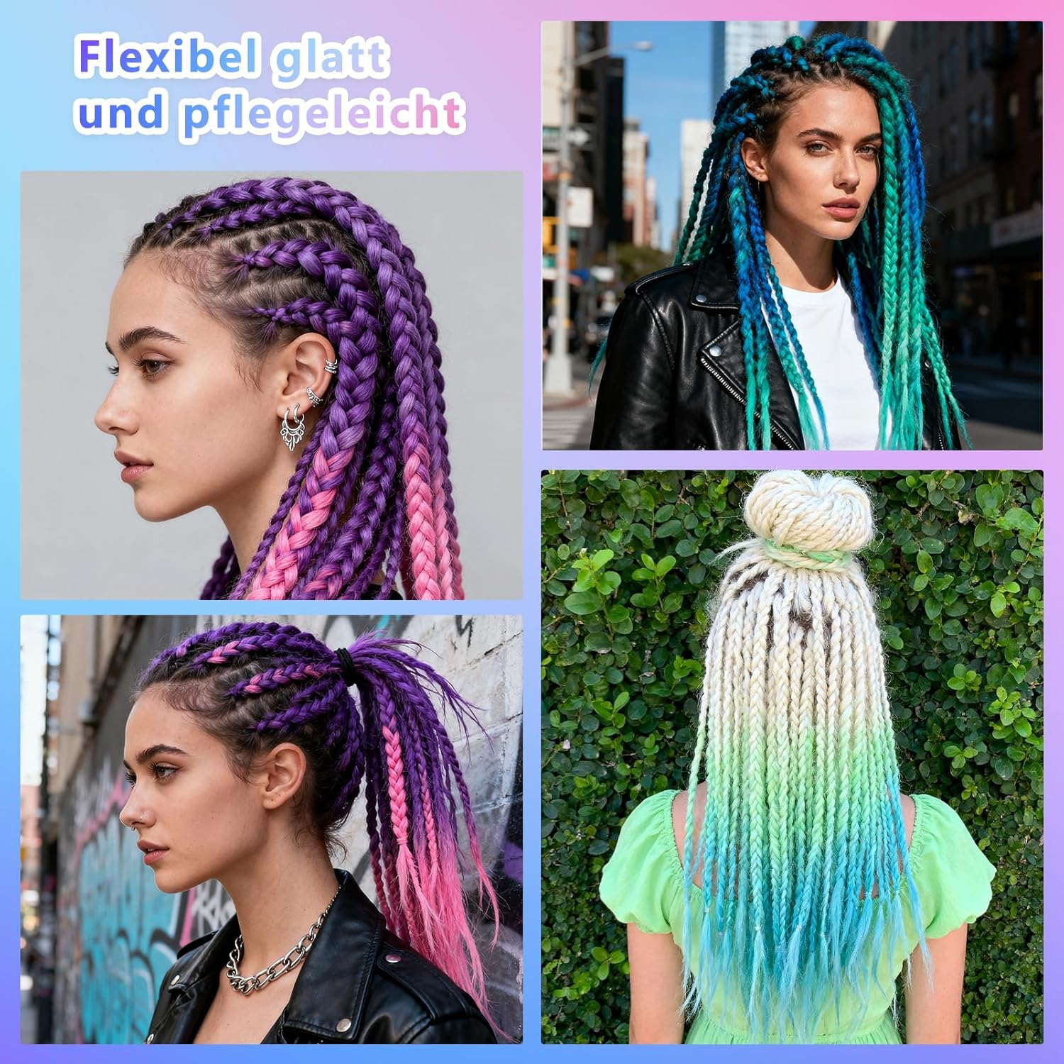 Raheem Pack of 3 Jumbo Braids Hair 24 Inch Braided Hair Extensions Colour Gradient 3 Colours Jumbo Braided Hair Extensions with 3 Crochet Hooks, Fashionable Synthetic Hair for Braiding Hair image number 4