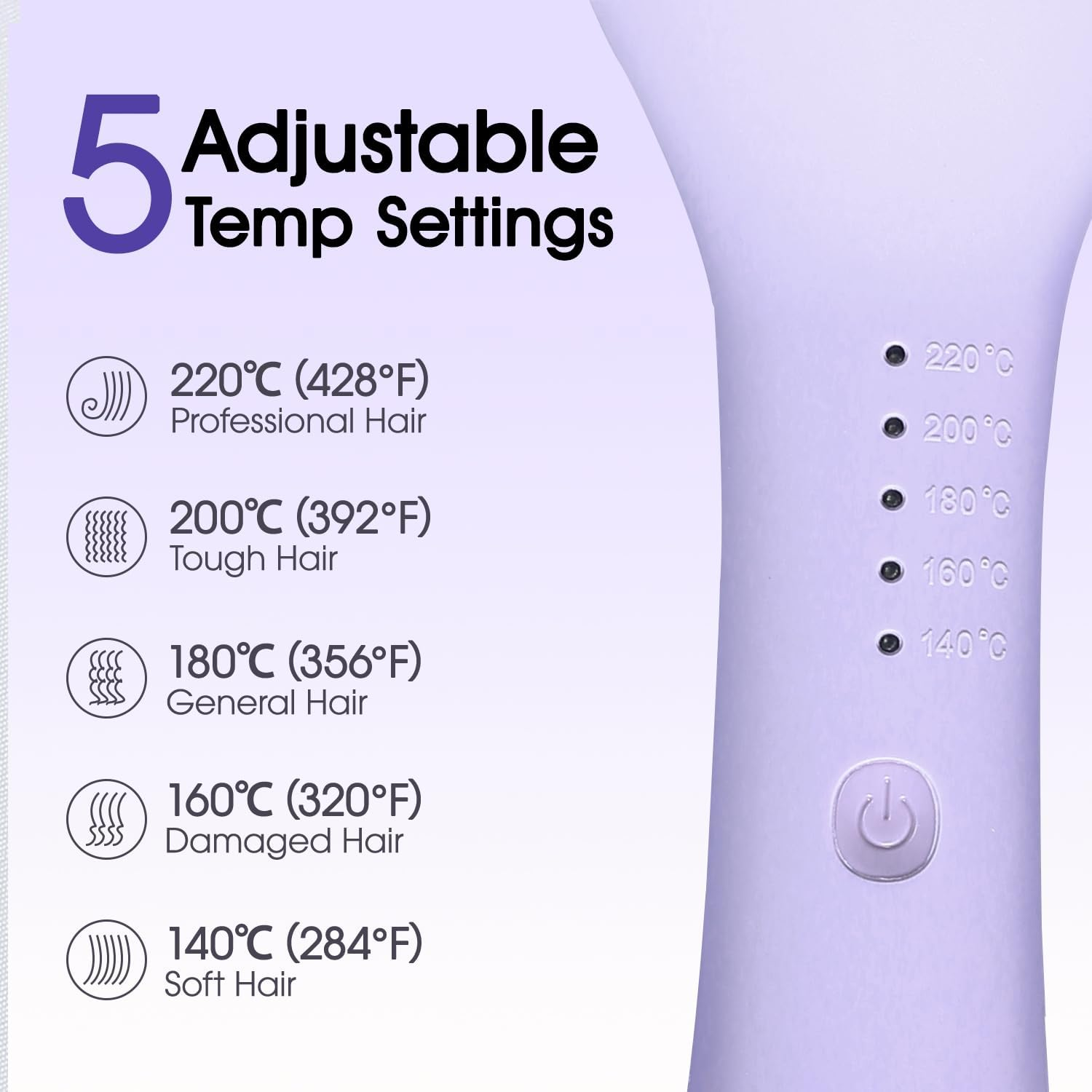 Tieumioe Hair Waver Crimper Tool Professional 1 Inch Hair Waver Iron for Beach Waves & Defined Curls - Ceramic Barrel, Adjustable Heat Settings - Purple image number 6