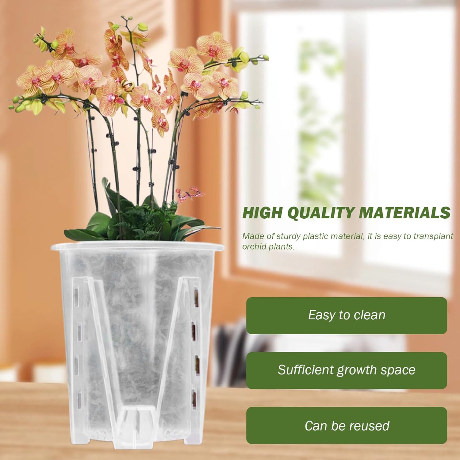 4 Pcs Clear Orchid Pots, 10Cm (3.9 Inch) Small Plastic Pots with Holes and Saucers for Plants, Breathable Slotted Plant Pot with Tray image number 4