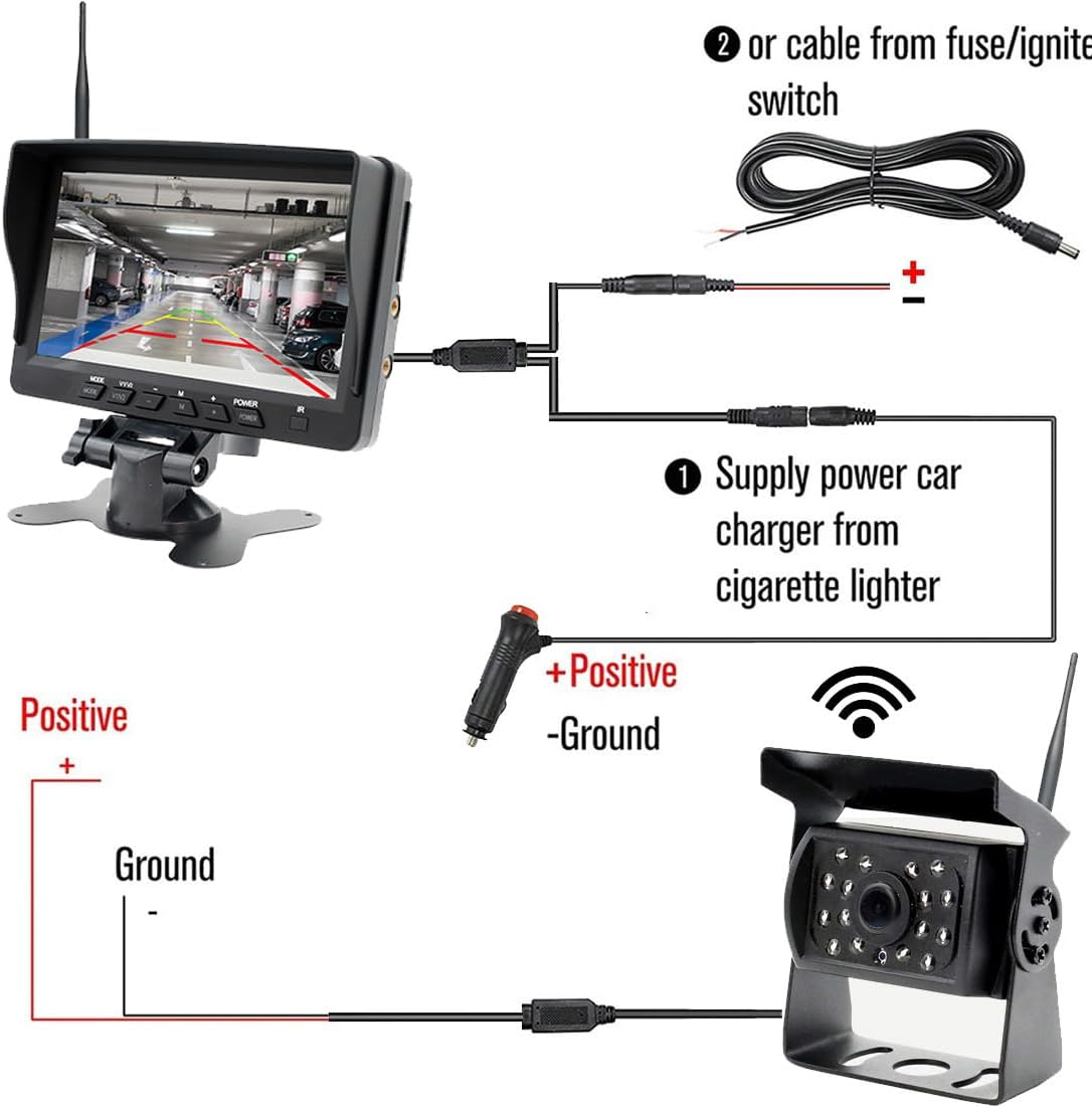 Vanxse Vehicle 720P Digital Wireless Backup Camera System 1024X600 7Inch AHD IPS Monitor DVR Loop Recorder+Ip69K Waterproof IR Wireless Reversing Camera Dash Camera for Truck Bus RV Trailer Car image number 4