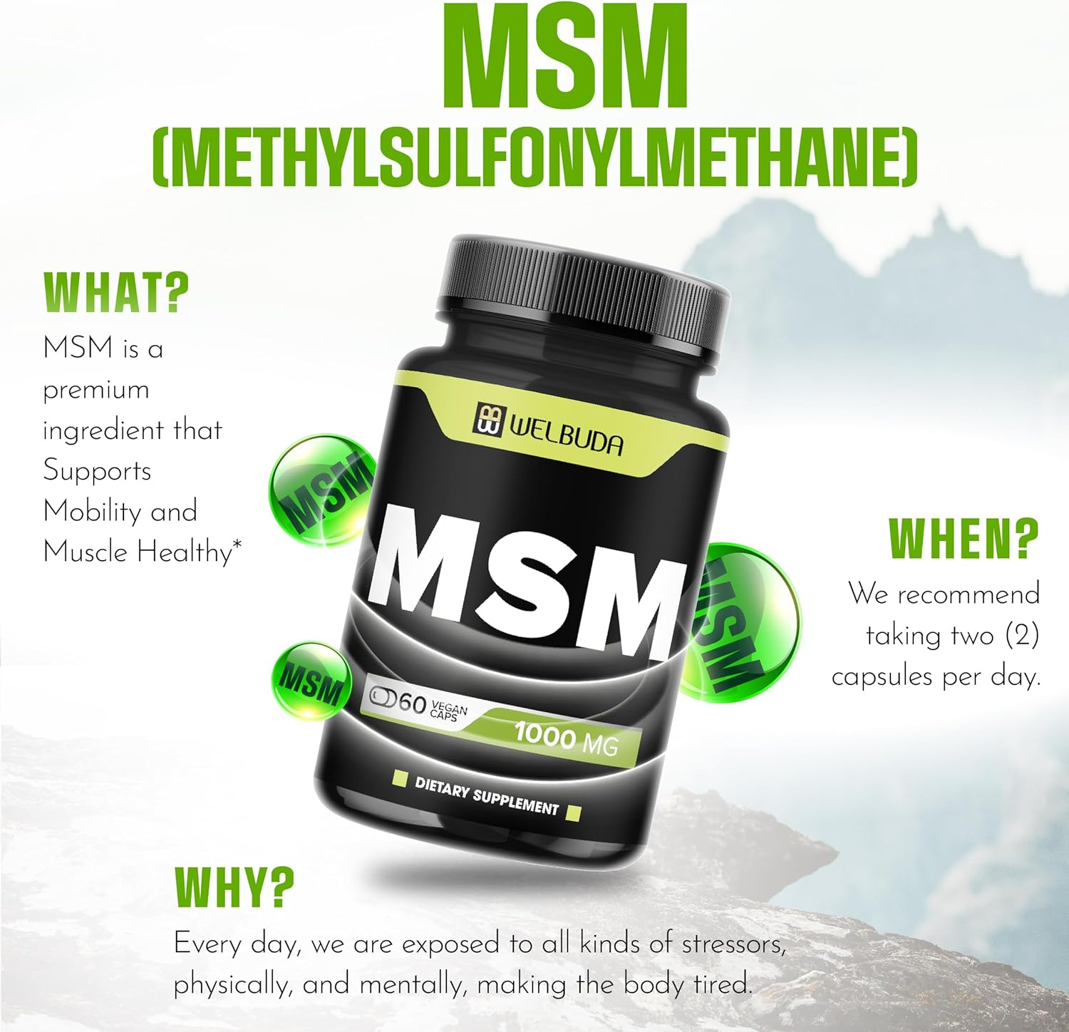 MSM Supplement 1000Mg - 60 Capsules - Non GMO, Gluten-Free image number 6