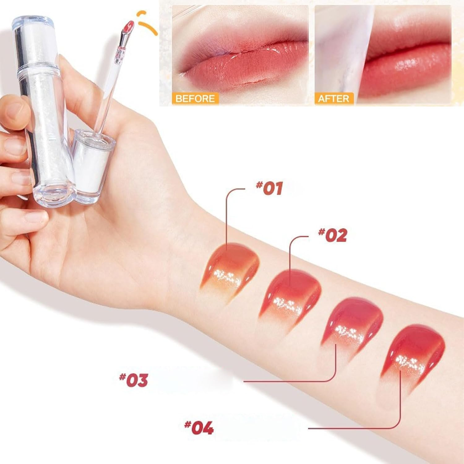 Ice Water Lip Gloss Jelly Moisturizing Lip Gloss,Ice Iron Watery Lip Glosstransfer Proof Jelly Hydrating Lip Oil Gloss,Moisturizing Nonstick Tinted Gloss Lip Oil - 02 Amber Iced Tea image number 4