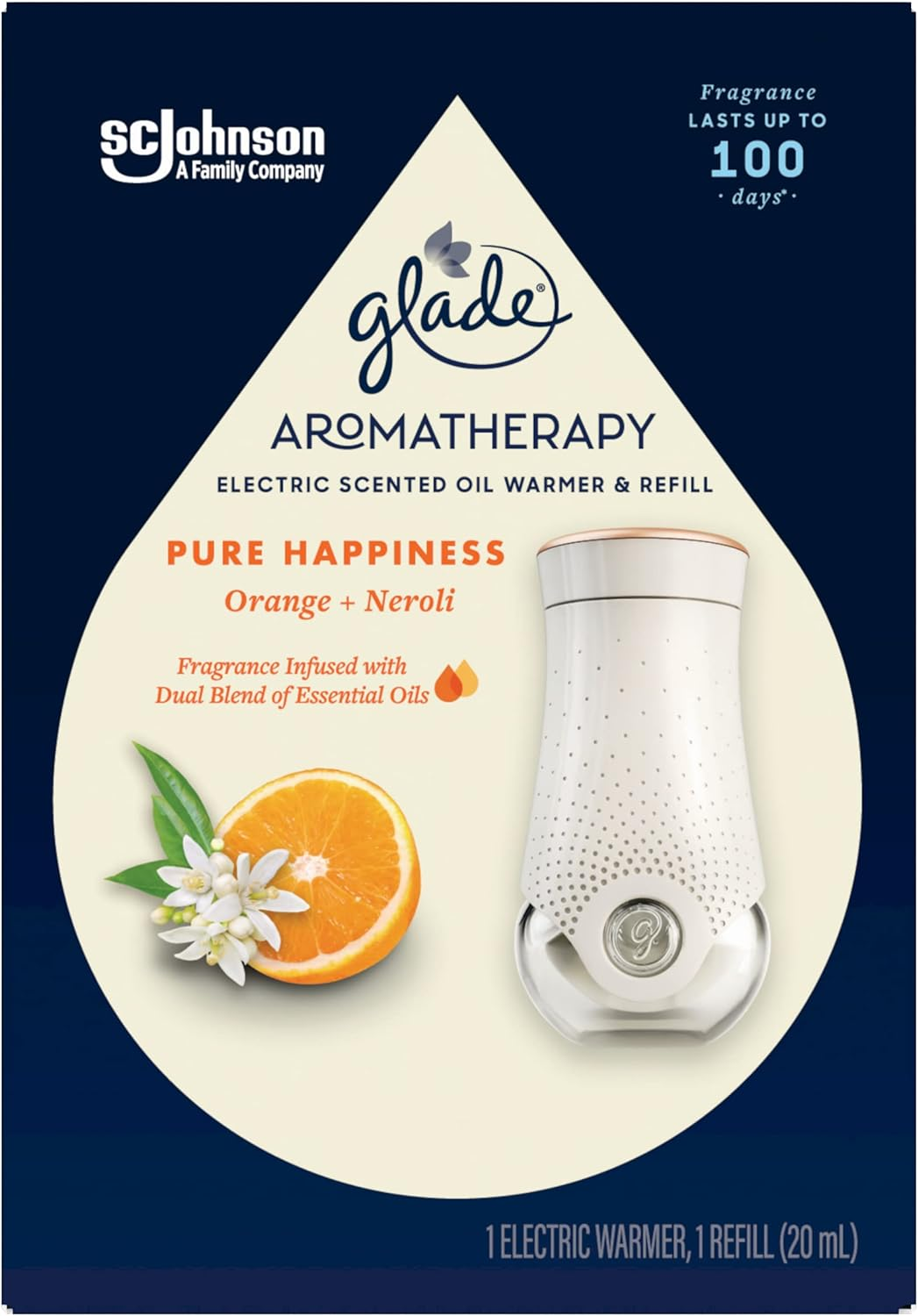 Glade Aromatherapy Electric Scented Oil Warmer with Refill, Infused with Essential Oils, Orange and Neroli Home Fragrance, 20Ml, 1 Count image number 1