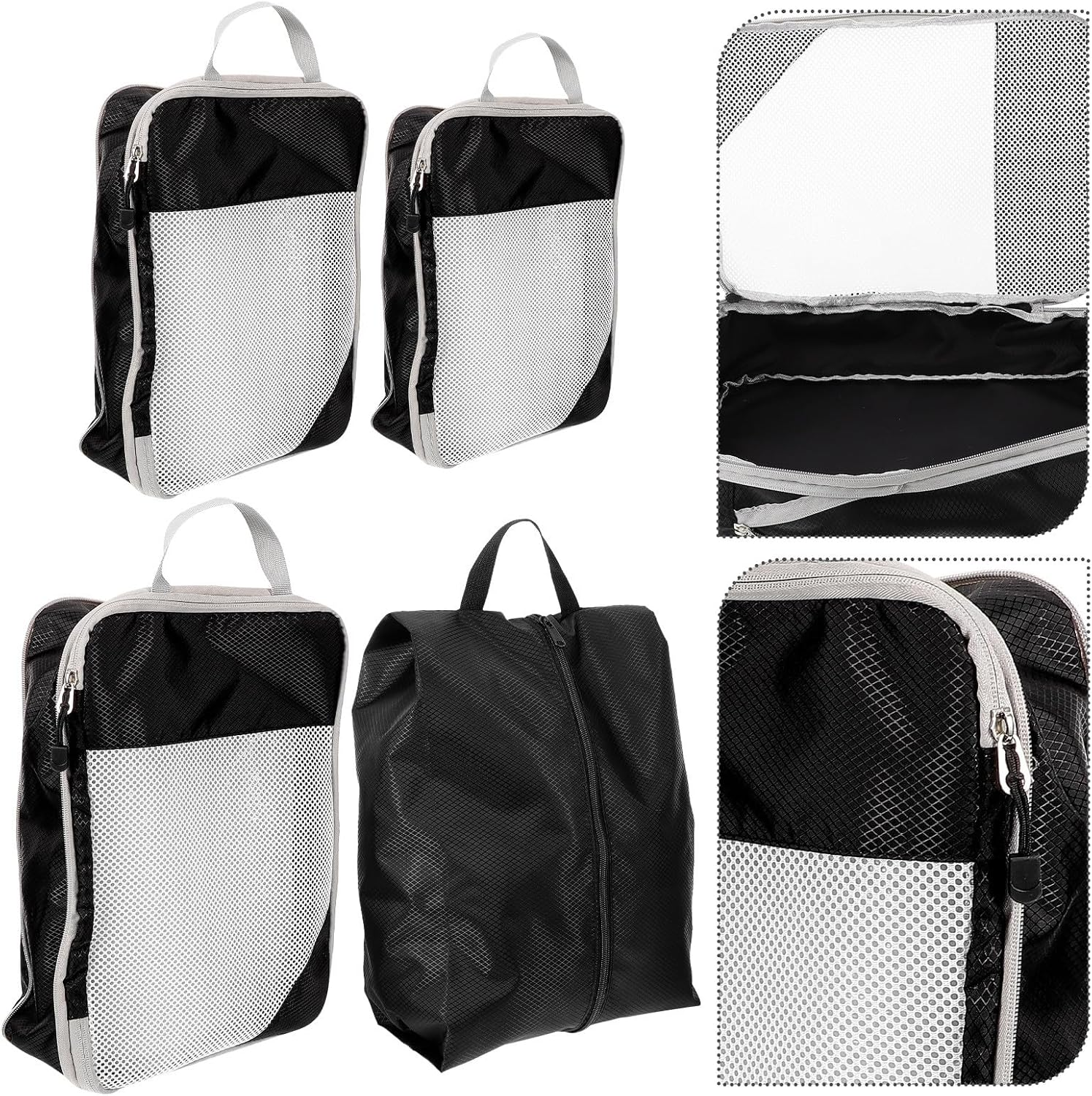 TEHAUX 4Pcs Travel Compression Packing Cubes Set with Mesh Panel, Black Lightweight Suitcase Organizer Bags for Clothes Storage and Luggage Packing image number 5