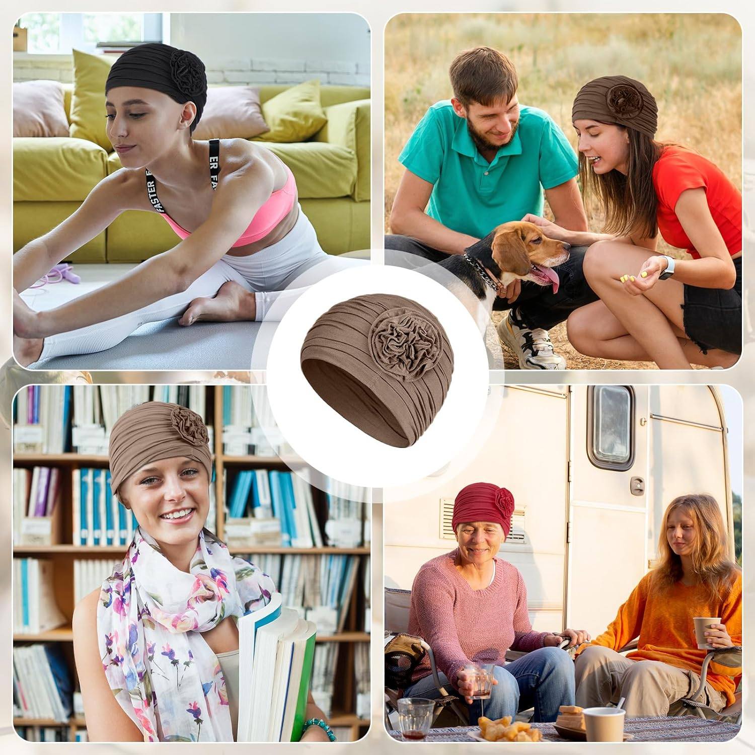 Jenpen 4 Pcs Cotton Beanie Turban Headwear for Women Soft Cancer Chemo Head Scarf Hats Elastic Covers Wraps for Women'S Hair - Solid Color image number 5